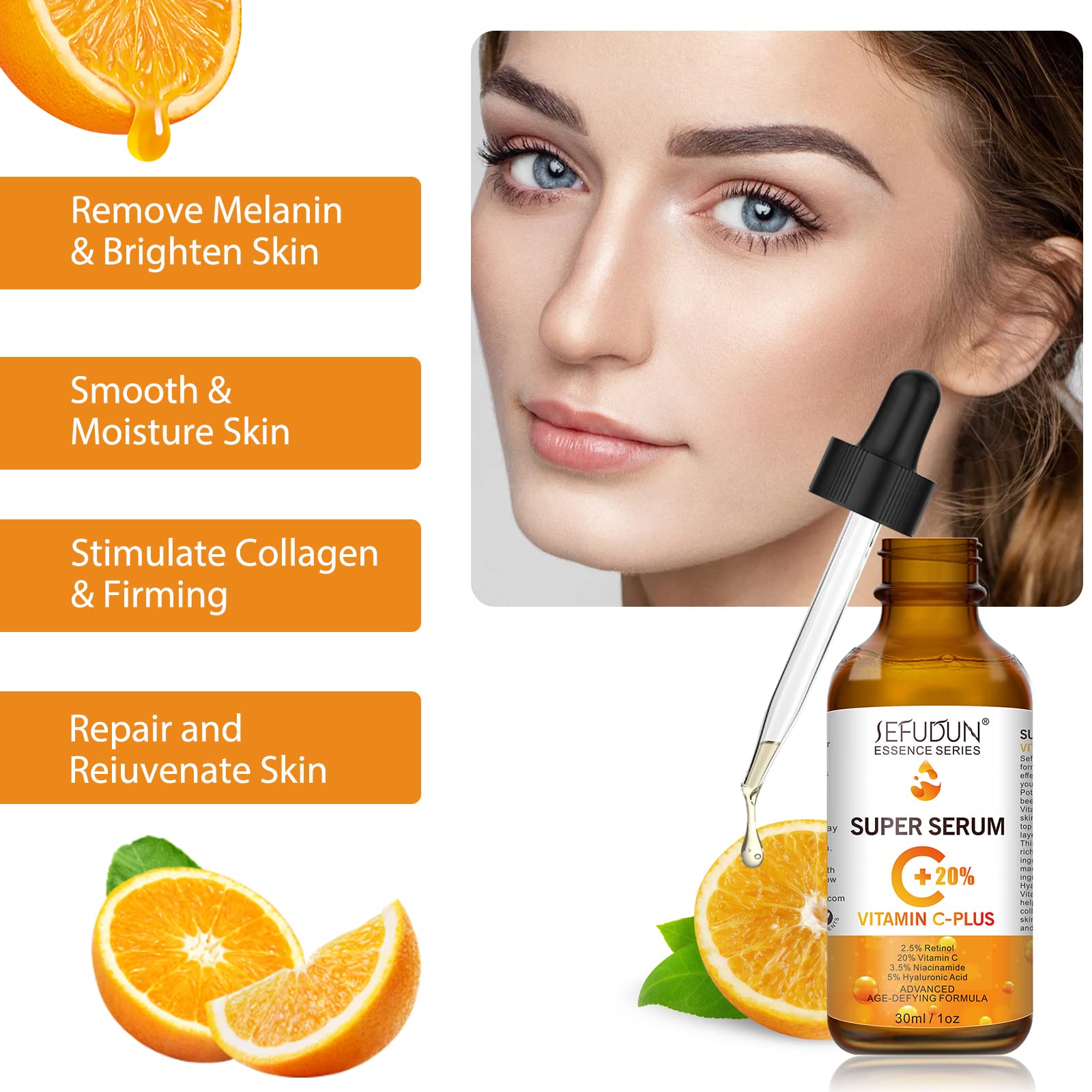 20% Vitamin C Serum with Hyaluronic Acid - Anti-Aging Face Serum for Brightening, Hydration & Wrinkle Reduction | Boosts Collagen, Fades Acne Marks & Dark Spots | Day & Night Skincare Routine for Glowing Skin