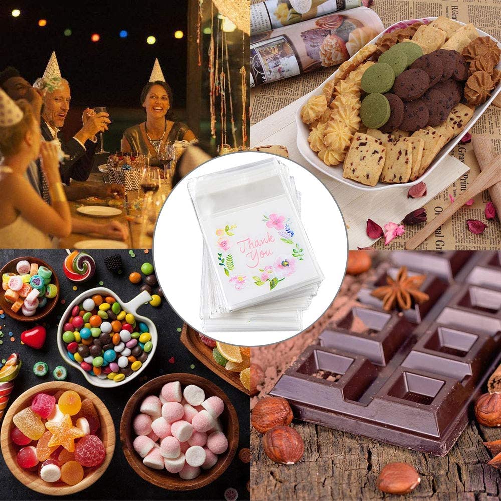 Chocozone 100 Pack Self-Adhesive Guddy Bags - 10cmx10cm Party Favor Bags, Cookie Bags & Chocolate Pouches for Birthday Parties, Wedding Favors, Baby Showers & Return Gifts