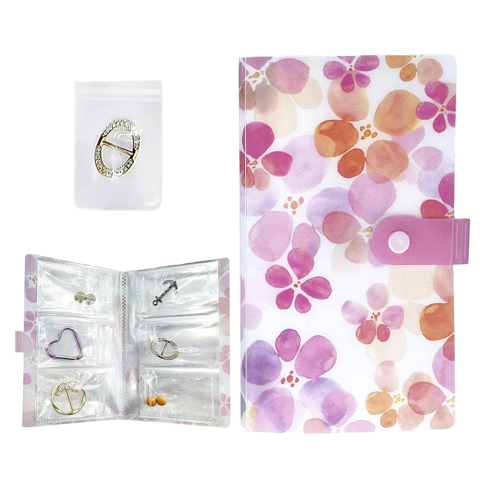 ROPAKED Jewelry Organizer Book - 120 Slots & 60 Clear Plastic Bags for Rings, Earrings, Necklaces | Travel-Friendly Storage with Pockets | Perfect for Jewelry Display, Gifts & Home Organization (Floral Design)