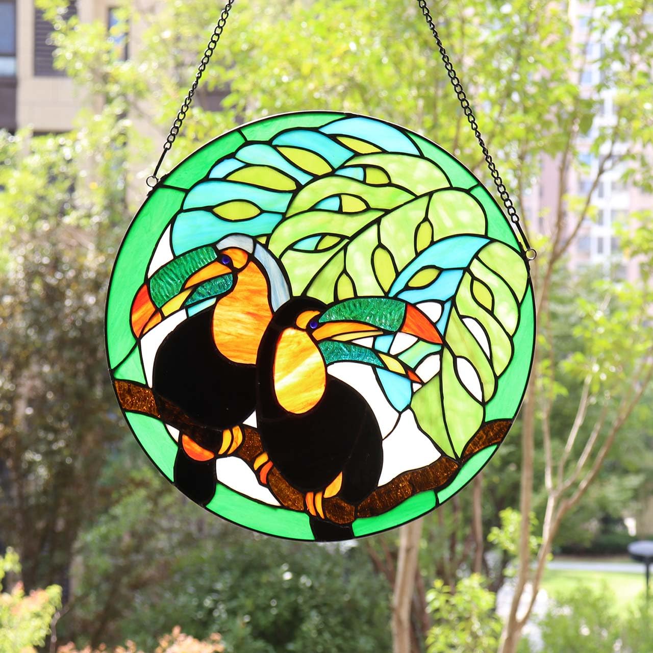 Bieye W10070 Tiffany Style Stained Glass Window Panel - 16