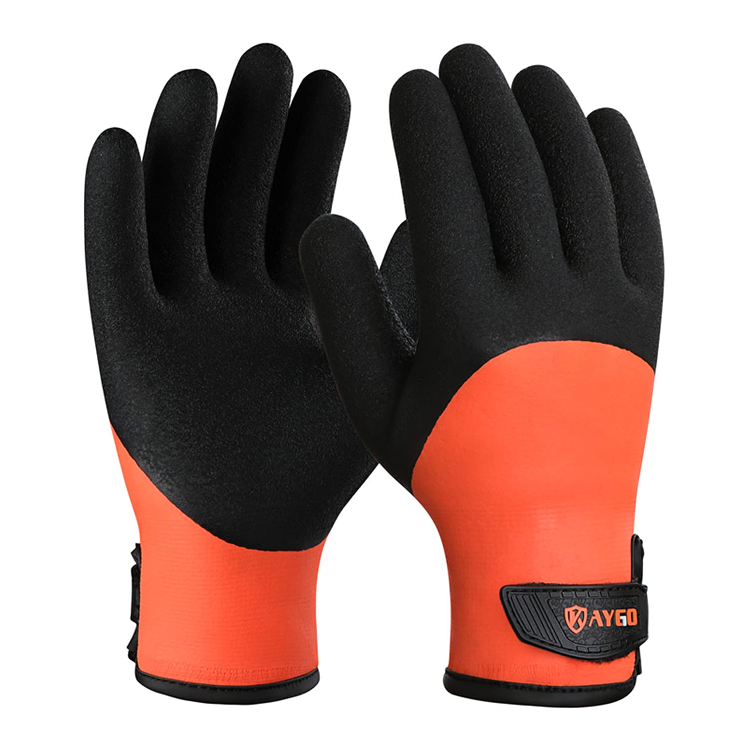 KAYGO Waterproof Thermal Work Gloves for Men & Women - Latex Coated, Acrylic Insulated Winter Gloves for Freezer & Cold Weather - Fine Crinkle Grip (KG140W, Small, Orange) - Ideal for Construction, Warehouse, Outdoor Work & Winter Activities