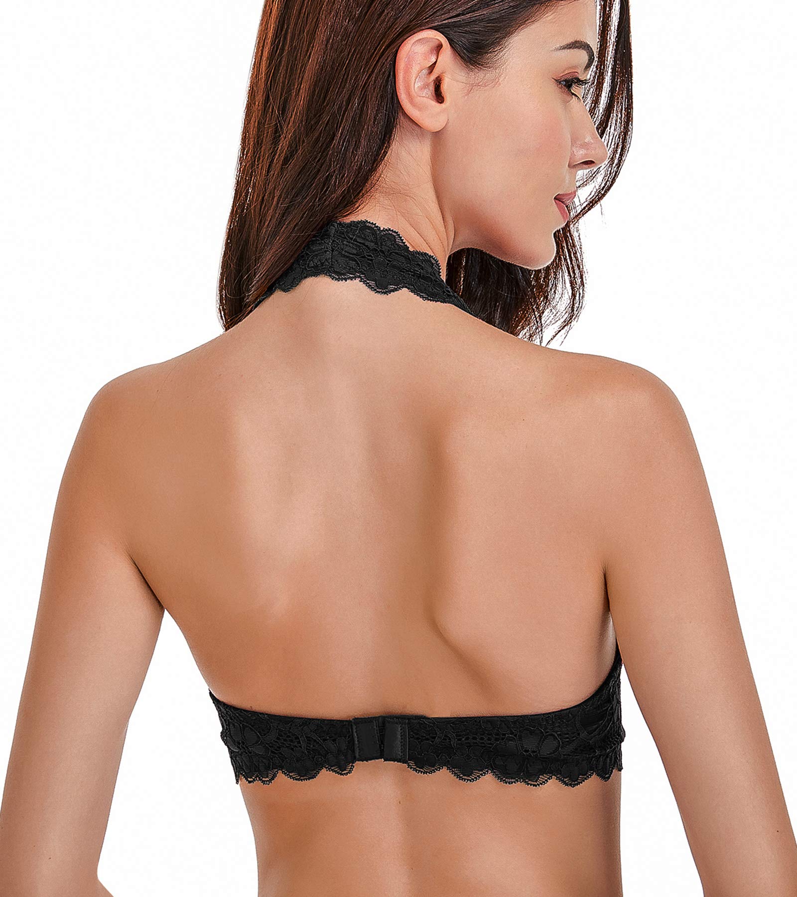 DotVol Women's Floral Lace Halter Bralette - V Neck Wirefree Unpadded Bustier Top for Summer, Beach, and Casual Wear
