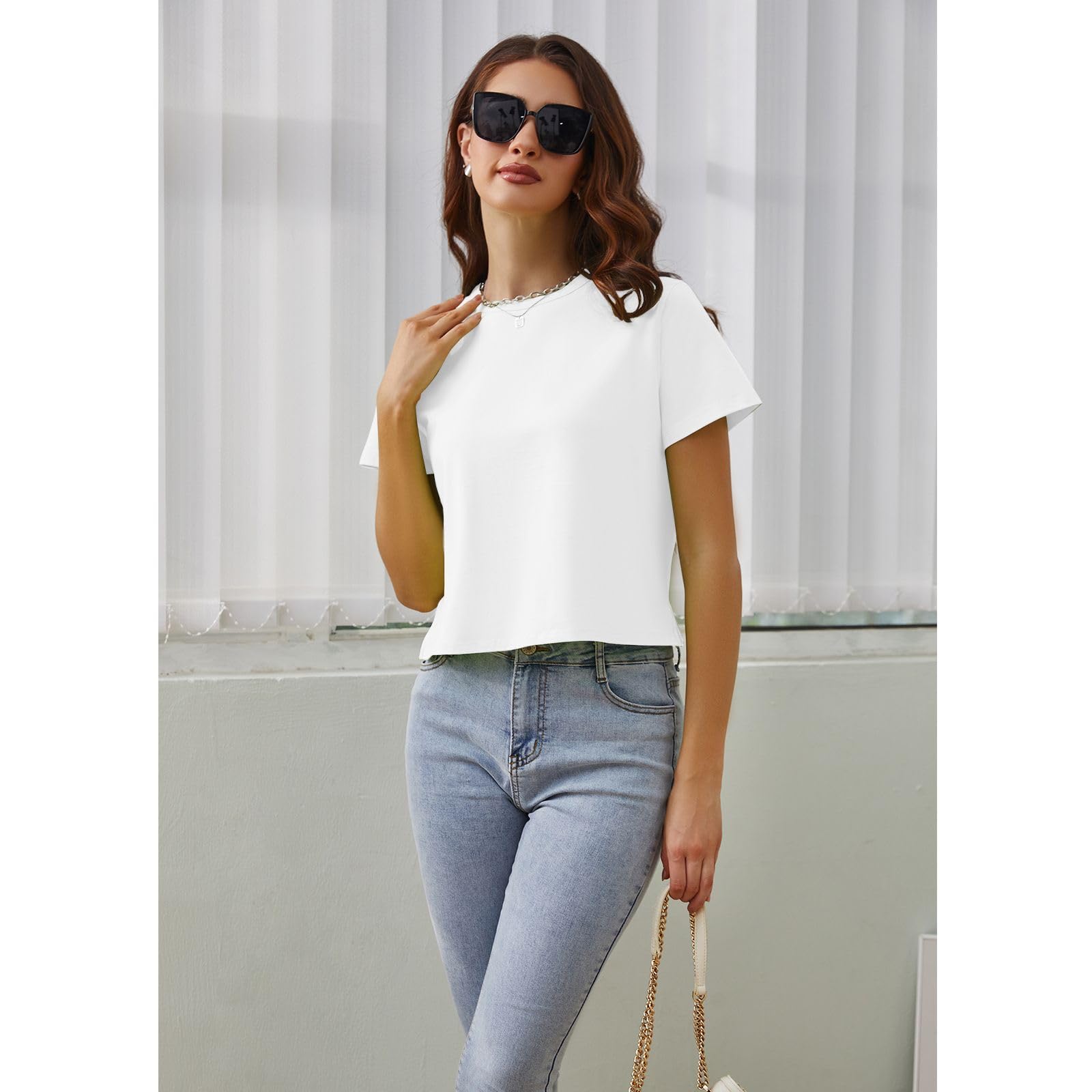 Women's Cotton Loose Fit Casual Crewneck T-Shirt - Basic Short Sleeve Crop Top for Workout, Gym, Yoga & Everyday Wear