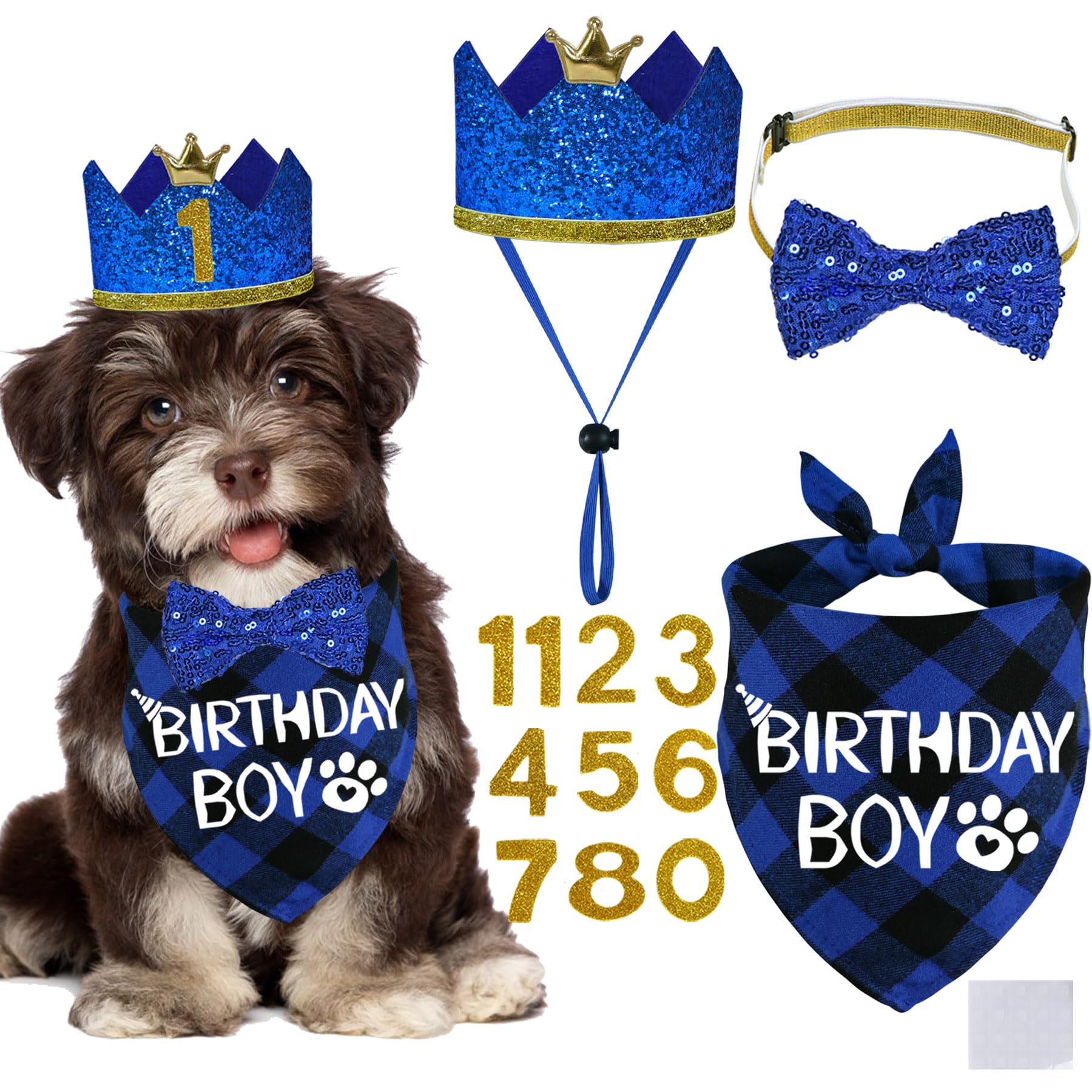 Dog Birthday Hat & Bandana Set for Small Dogs - Blue, Small - Perfect for Pet Parties