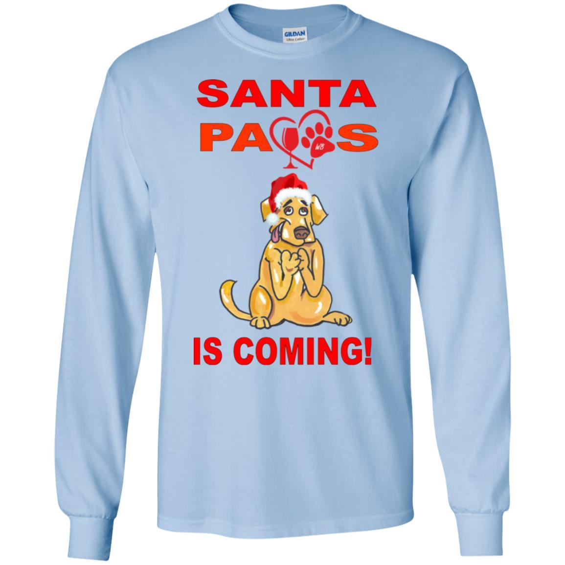 Santa Paws Is Coming Long Sleeve Ultra Cotton T-Shirt for Dog Lovers - Christmas Pet Themed Apparel for Dog Owners & Holiday Gifts