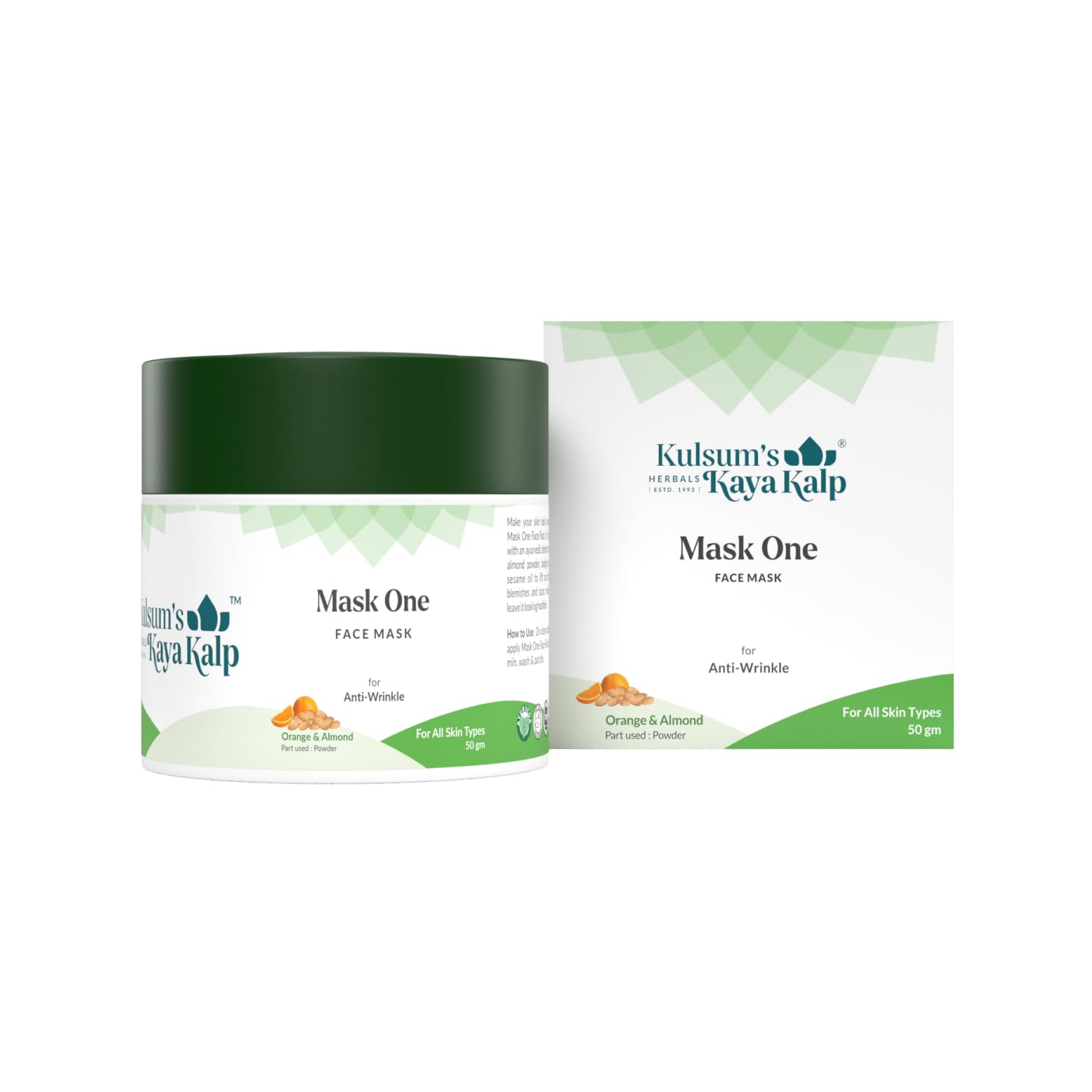 Kulsum's Kaya Kalp Herbals Anti-Wrinkle Face Mask with Orange & Almond - 50gm for All Skin Types | Men & Women | Natural Skincare Solution for Daily Use & Spa Treatments