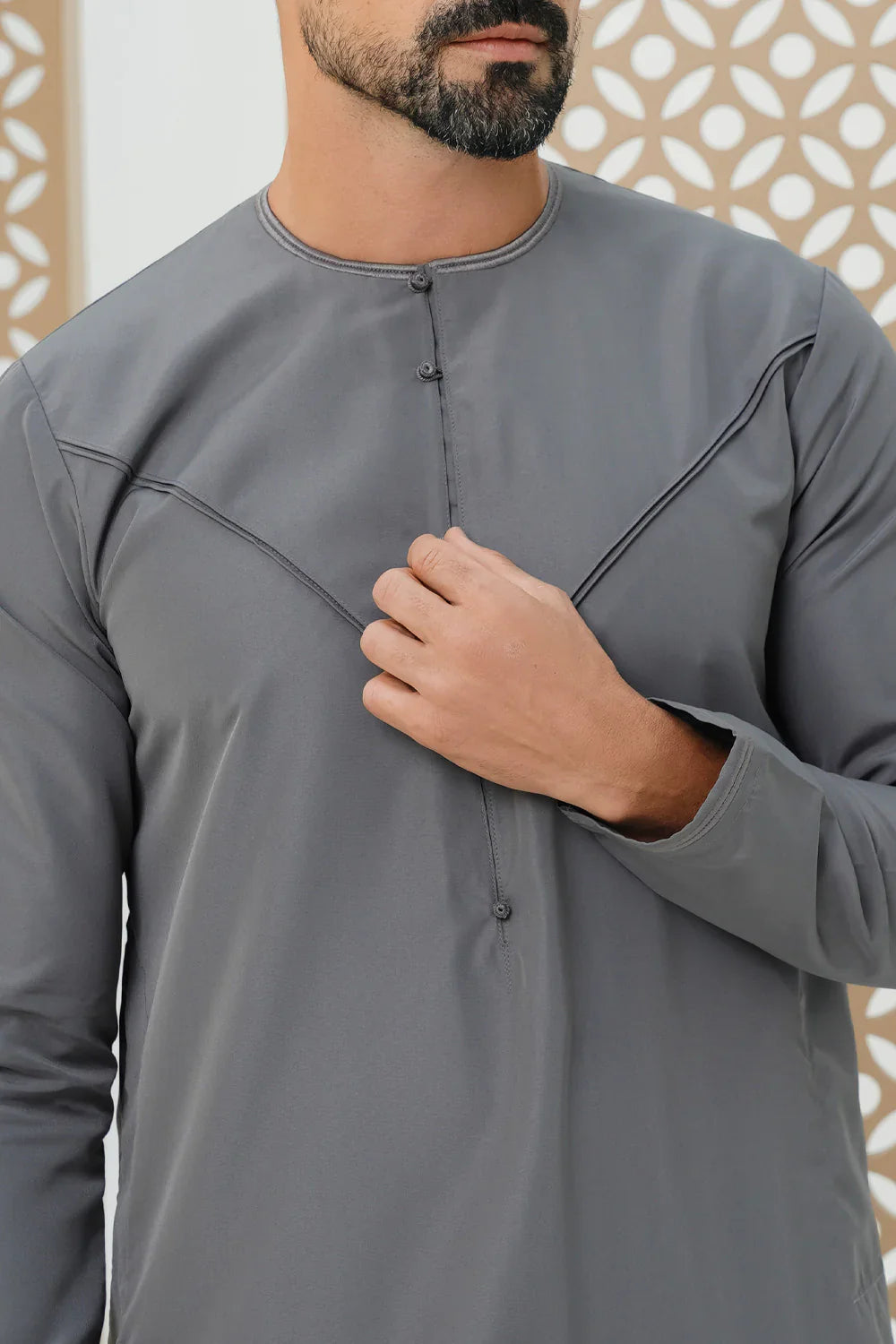 Premium Emirati Faris Thobe Jubba for Men - Elegant Charcoal Gray Traditional Arabic Robe - Perfect for Eid, Weddings & Special Occasions