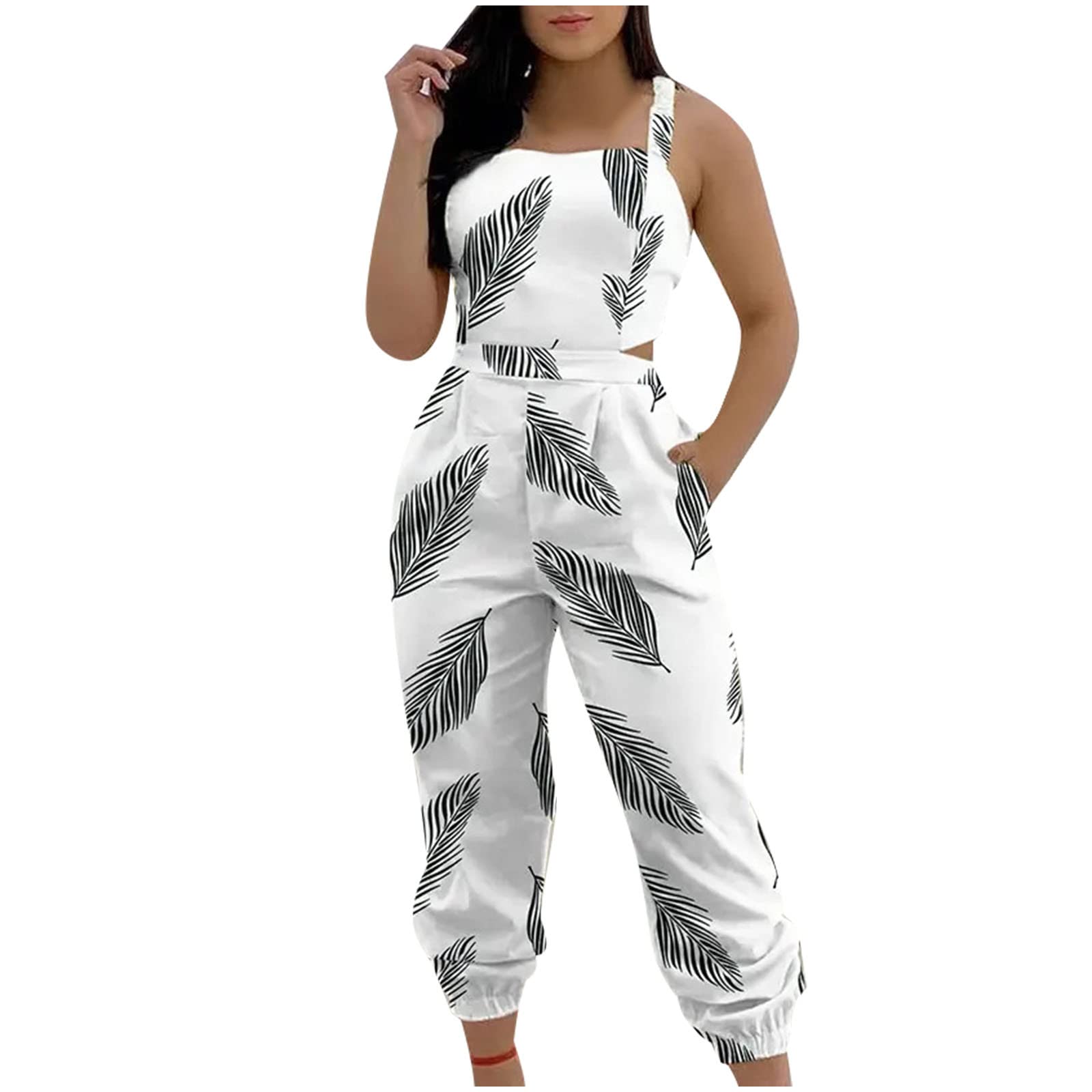 YZHM Women's 2022 Summer Sleeveless Jumpsuit with Pockets - Backless Suspenders Romper for Casual & Formal Wear - Perfect for Office, Parties & Summer Outings