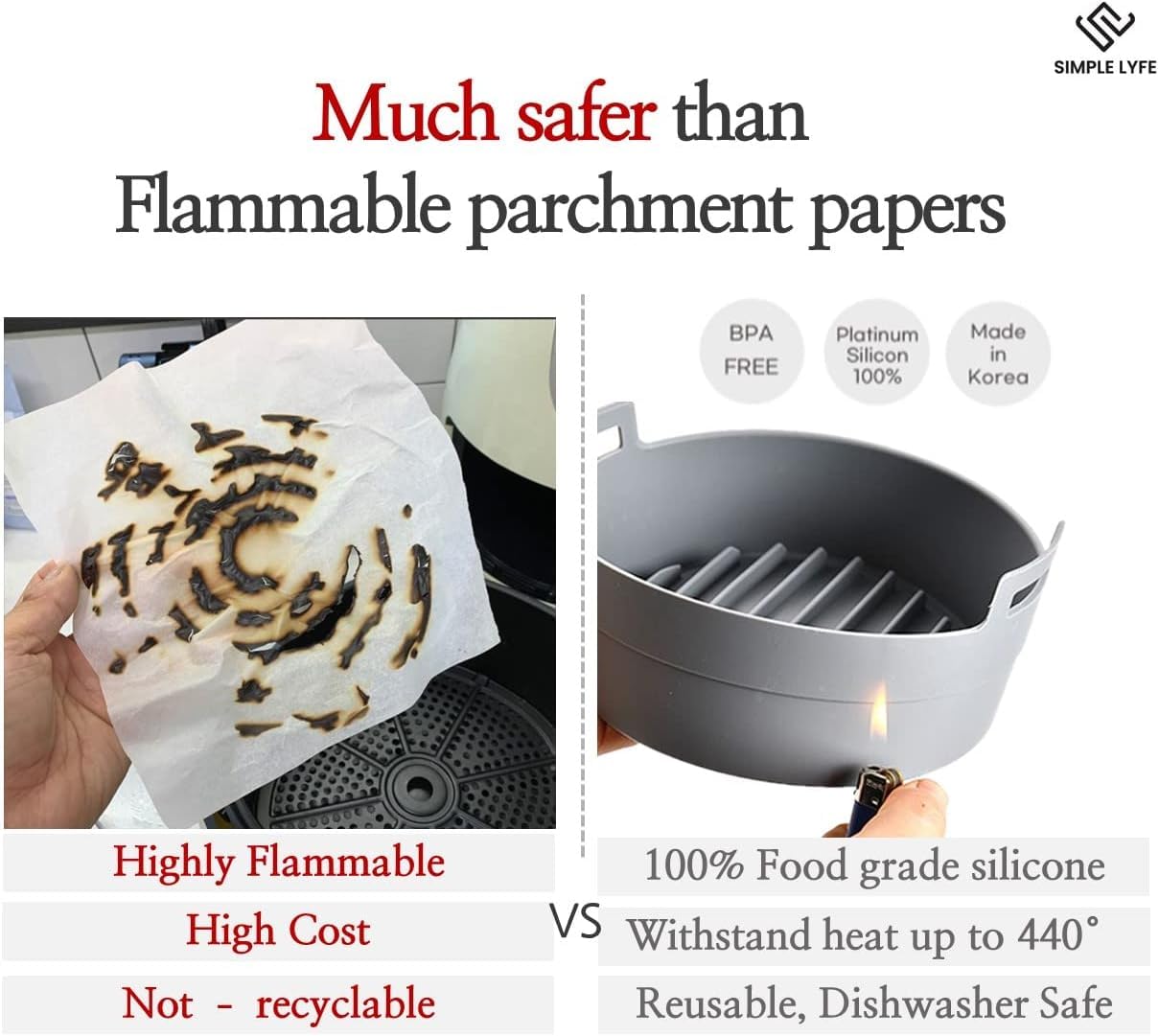 Premium Air Fryer Silicone Pot Liner - Extra Strong & Food Safe | Non-Stick Oven Accessories for 5.3QT+ Air Fryers | Replaces Flammable Parchment Paper | Easy Clean Basket Liner for Healthy Cooking | Perfect for French Fries, Chicken Wings & Vegetables