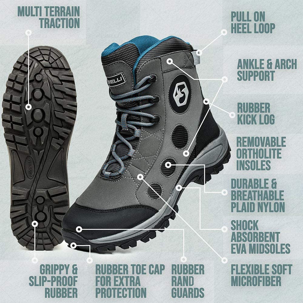 Foxelli Men's Lightweight Fly Fishing Wading Boots with Rubber Sole - Comfortable Waterproof Hiking Shoes for Stream & River Fishing Adventures