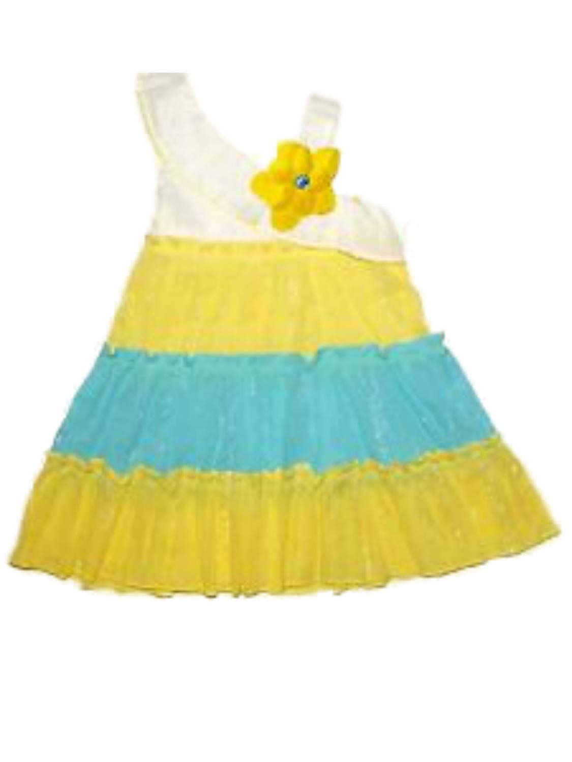 Youngland Infant Girls White Yellow & Blue Sundress - Tiered Sleeveless Summer Dress for Baby 12 Months - Perfect for Beach Outings, Family Photos & Summer Playdates