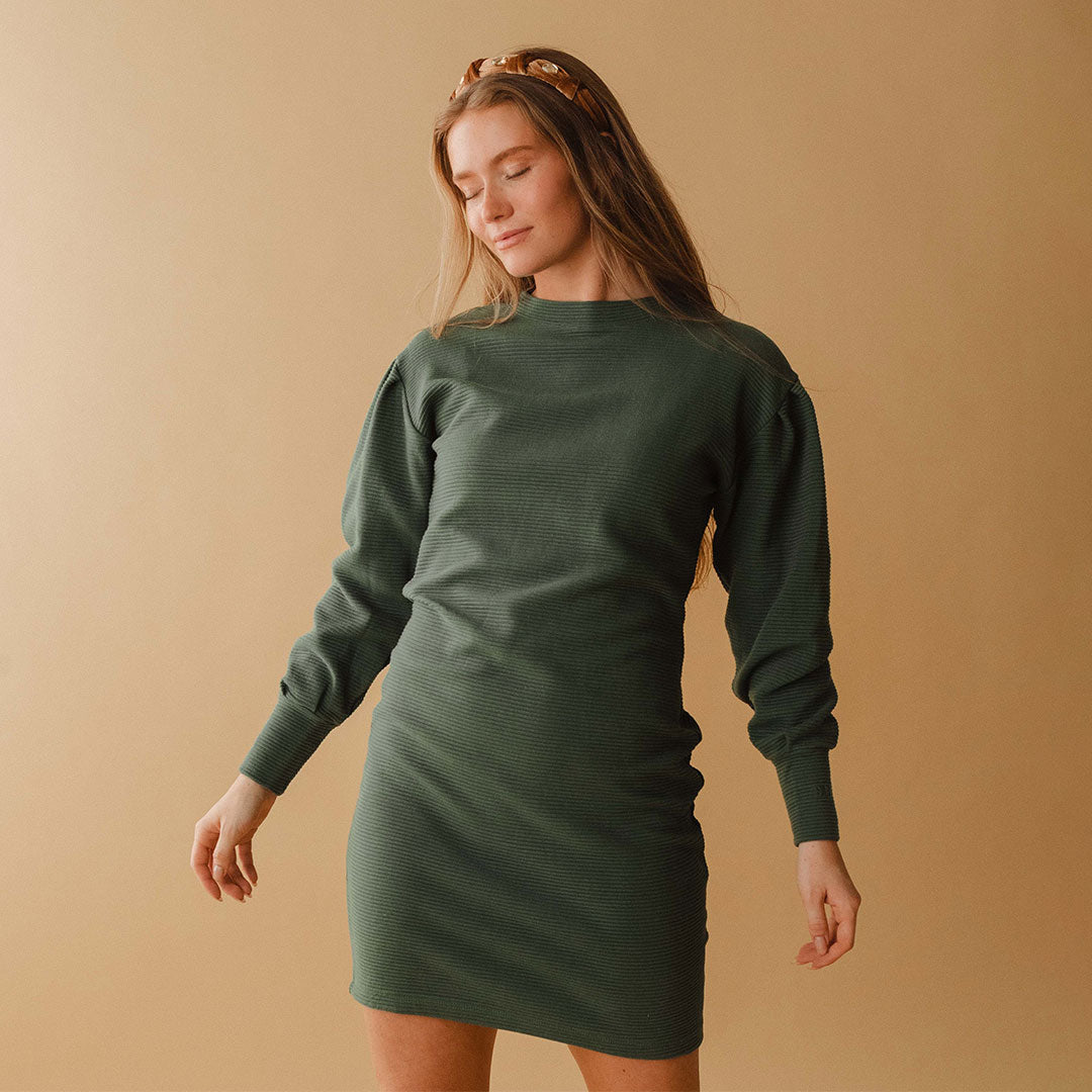 Atlas Ribbed Sweater Dress for Women - Soft Emerald Green Knit Turtleneck Midi Dress - Perfect for Fall Winter, Office Wear & Casual Outings