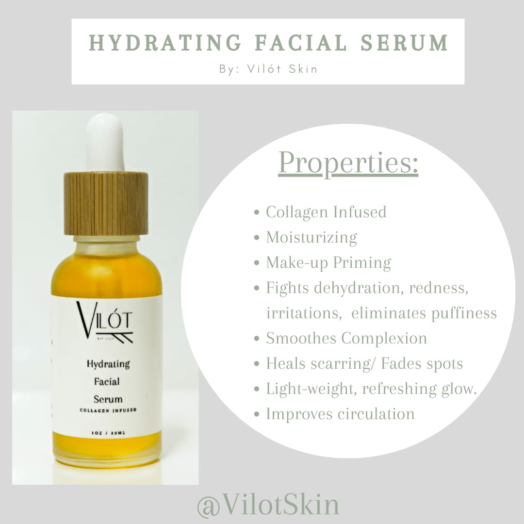 Vilot Anti-Aging Hydrating Facial Serum with Collagen - Brightening & Dark Spot Treatment for Dry Skin - Non-Comedogenic 1oz - Perfect for Night Routine & Daily Skincare Regimen