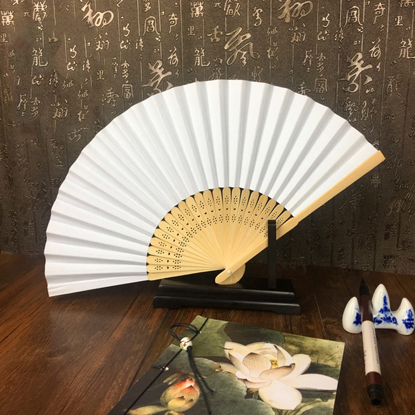 10Pcs DIY Bamboo Handheld Folding Paper Fans - Blank White Foldable Fans for Kids Drawing, Wedding Decor, Dance Parties & Home Decoration - Perfect for Summer Cooling, Arts & Crafts, and Event Decorations