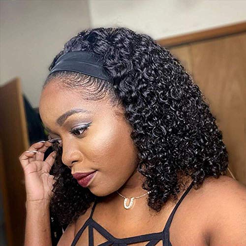 Headband Wig Curly Human Hair - Deep Wave Machine Made Wigs for Black Women | 150% Density Natural Color (8inch) | Perfect for Daily Wear, Parties & Special Occasions