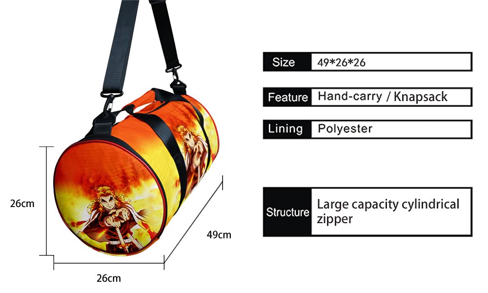 Anime Demon Slayer Gym Bag Large Capacity - Manga Kimetsu No Yaiba Sports Duffel Bag with Shoe Compartment (Kyojuro Rengoku) - Perfect for Gym, Travel & Cosplay