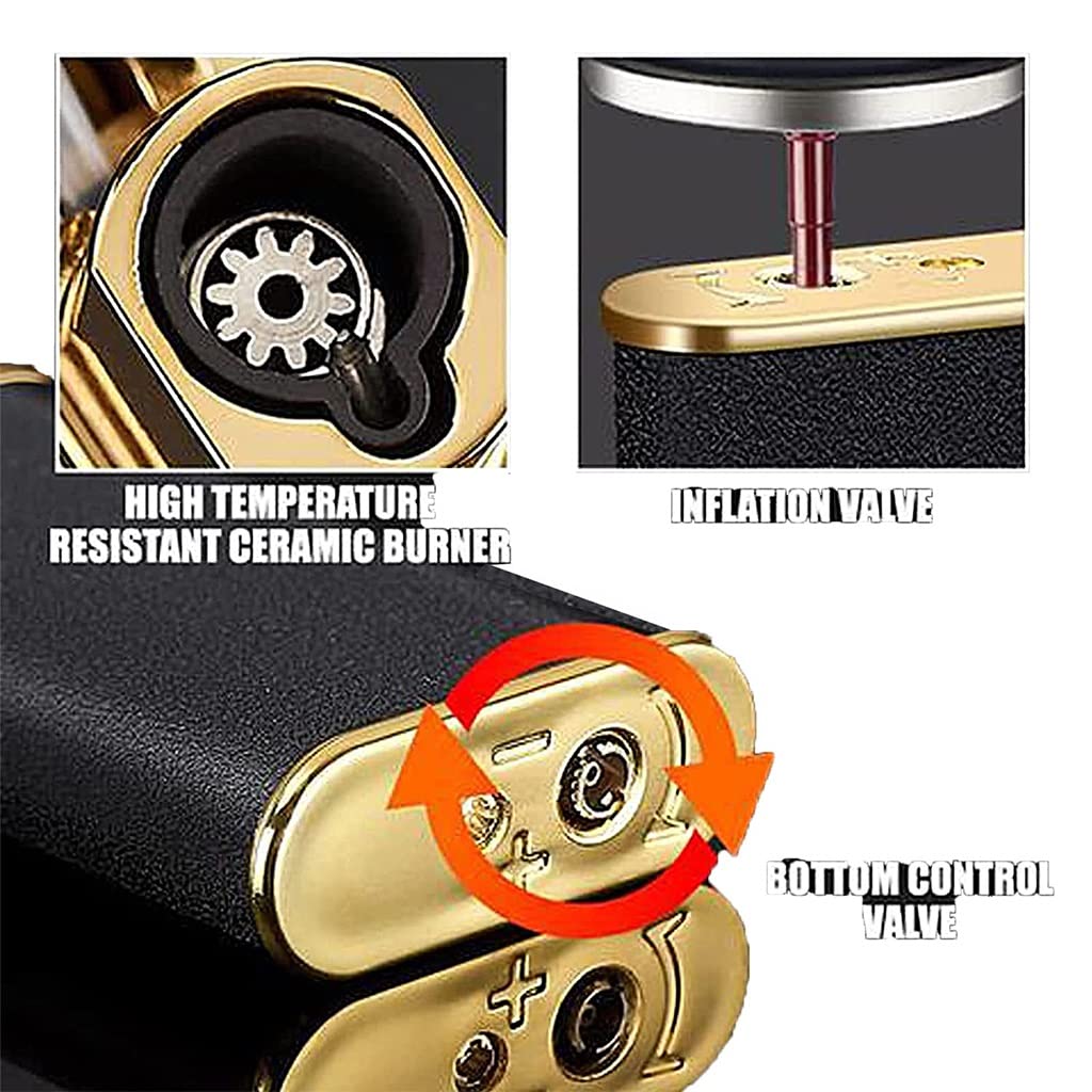 Premium Dual Flame Lighter (Soft + Jet Flame) - Windproof Adjustable Butane Lighter for Cigars, Refillable Metal Torch Lighter - Unique Gift for Men (Blue) - Perfect for Outdoor Camping, BBQ & Travel Accessories