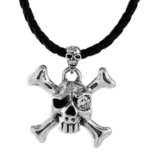 Diamond Eye Crossbones Skull Sterling Silver Pendant Necklace for Men & Women - Gothic Jewelry Gift for Halloween, Punk Fashion & Rock Style