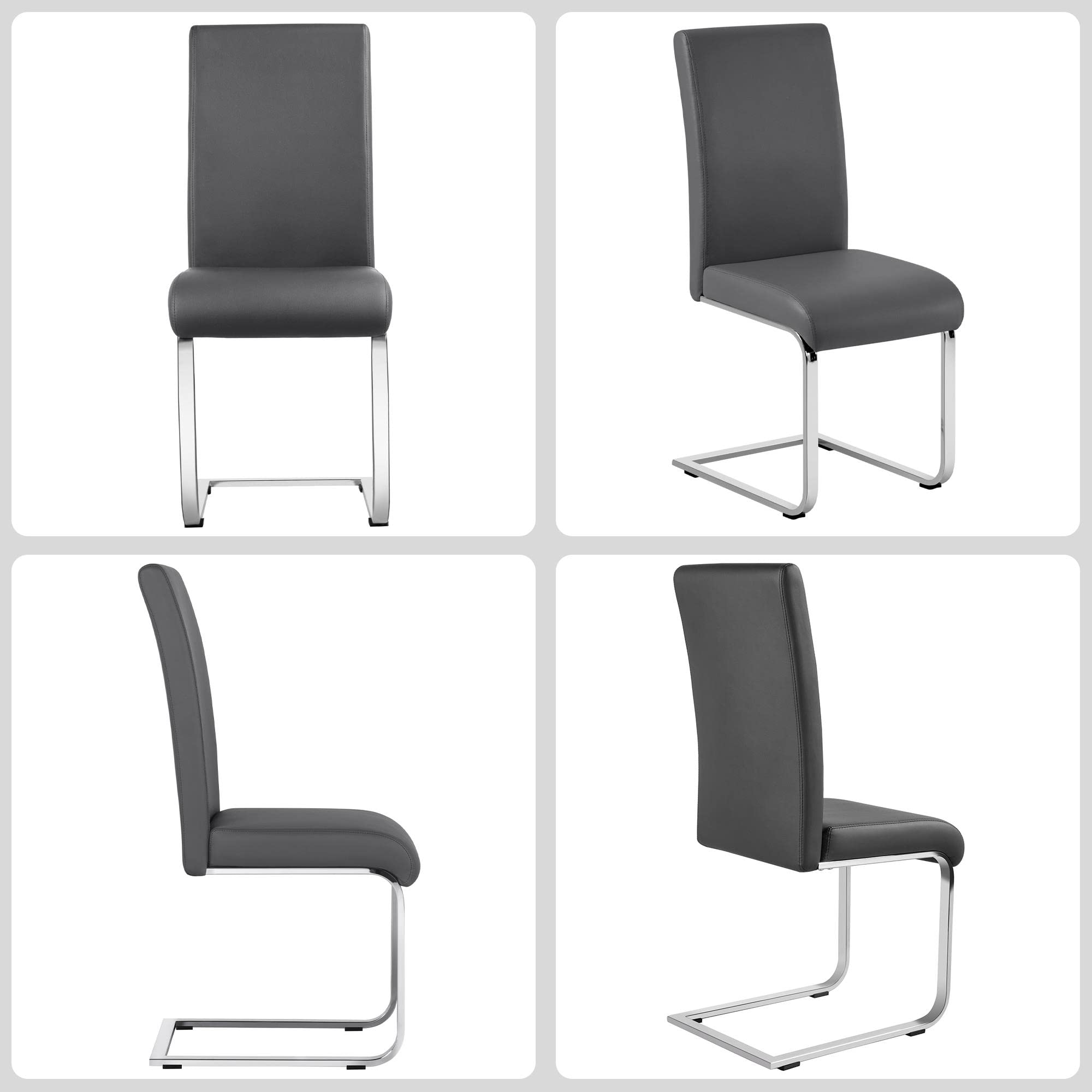 Yaheetech 6-Piece Modern Office Chair Set - Armless Leather Upholstered Side Chairs with High Back & Sturdy Metal Legs, Gray - Perfect for Home Office, Conference Room or Dining Area