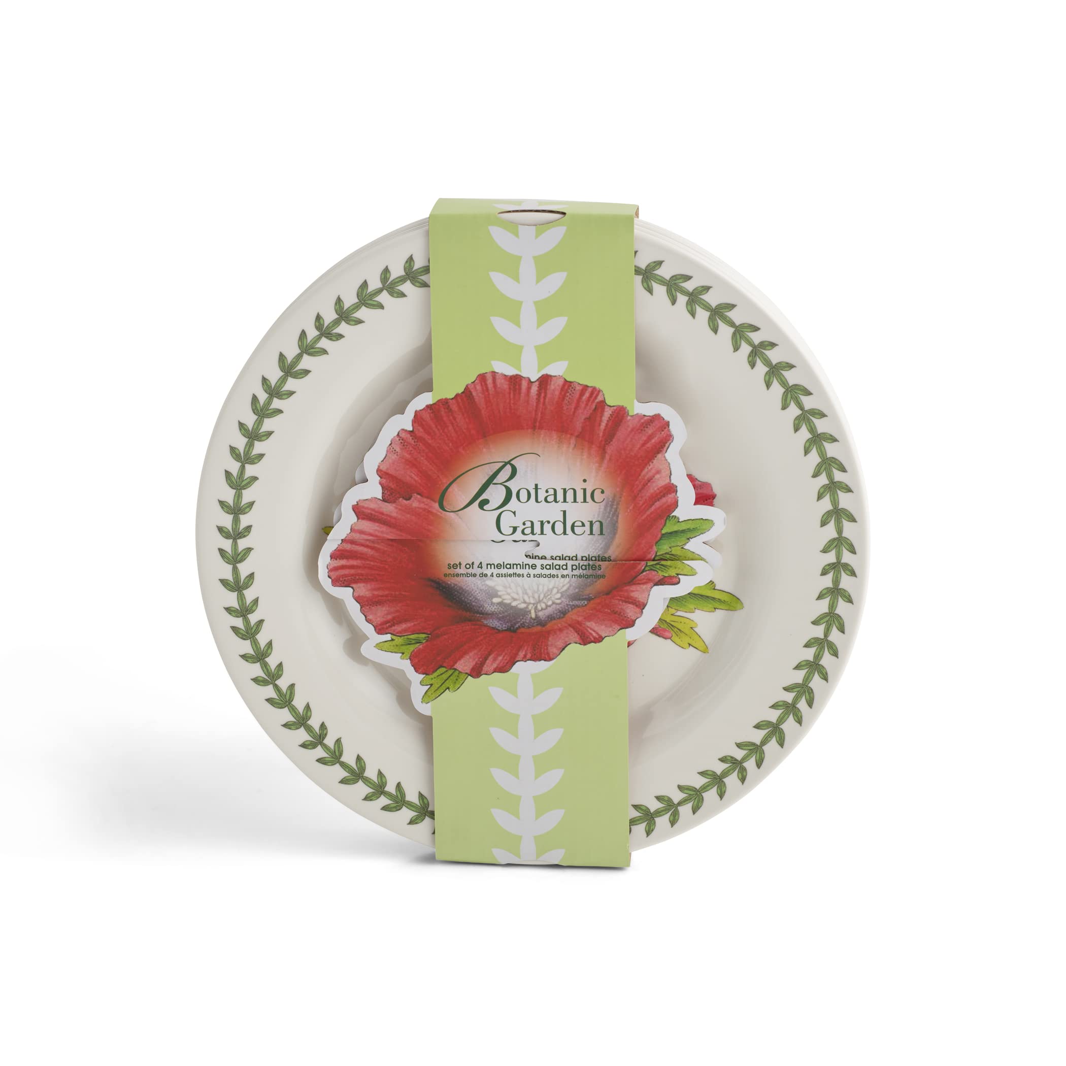 Portmeirion Botanic Garden 8-Inch Salad Plates Set of 4 - Poppy Floral Design, BPA-Free Melamine Dinnerware, Dishwasher Safe & Stackable Plates for Indoor, Outdoor Dining, Picnics, Parties & Everyday Use