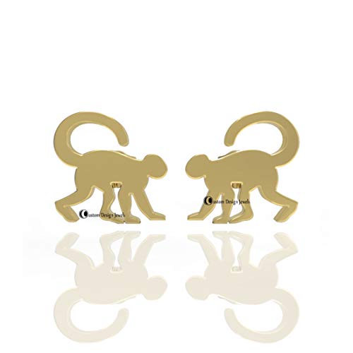 9K Solid Yellow Gold Monkey Stud Earrings - Minimalist Animal Jewelry for Women - Perfect for Everyday Wear, Gifts & Special Occasions