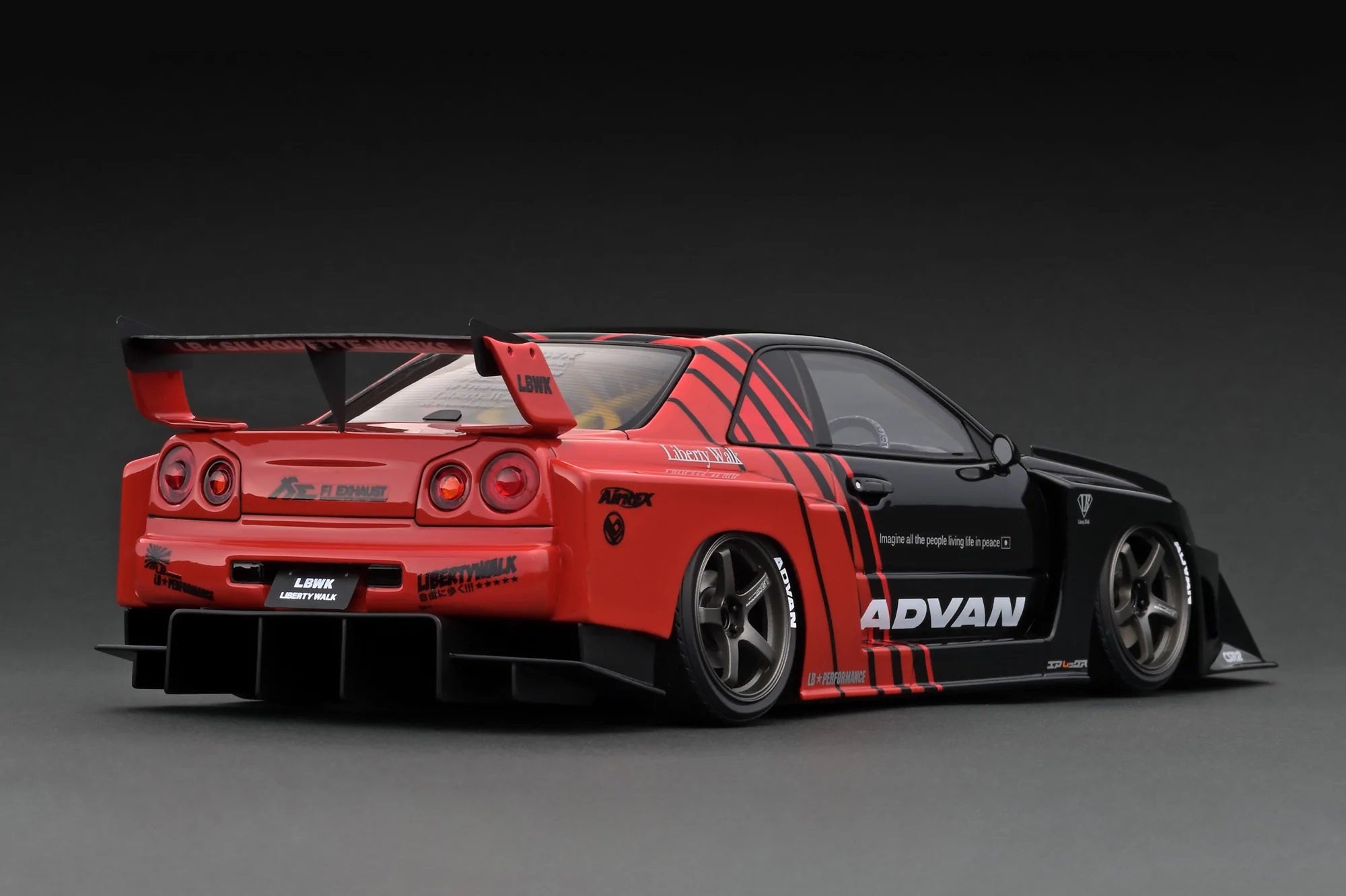 1:18 Scale LBWK Super Silhouette Nissan Skyline ER34 Model Car - Red & Black Racing Collectible for Display & Racing Enthusiasts | Perfect for Car Collections, Office Decor, and Gift Giving