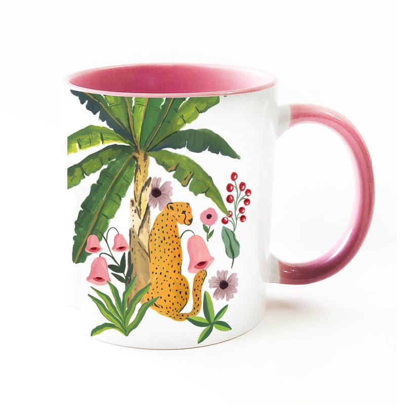 Fiery Cat in Jungle - Handpainted Ceramic Coffee Mug (330ml) by The Spring Palette | Unique Gift for Cat Lovers | Perfect for Home, Office & Outdoor Use