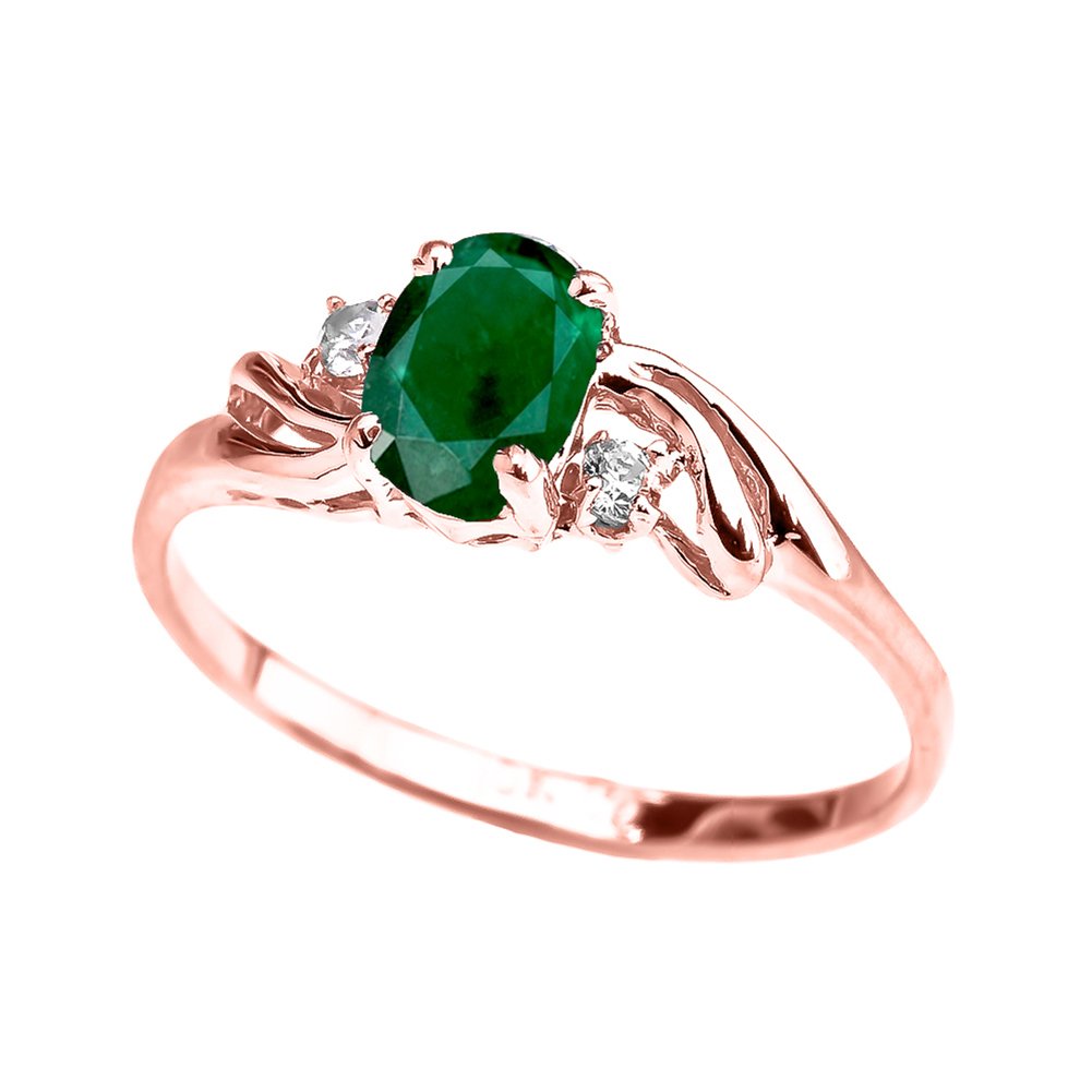 10k Rose Gold Oval May Birthstone Engagement Ring with White Topaz Side Stones - Perfect for Proposals, Anniversaries & Special Occasions