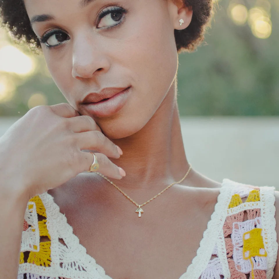 Gold Vermeil Mushroom Charm Necklace – Dainty & Elegant Jewelry for Women | Perfect for Boho, Nature Lovers & Everyday Wear