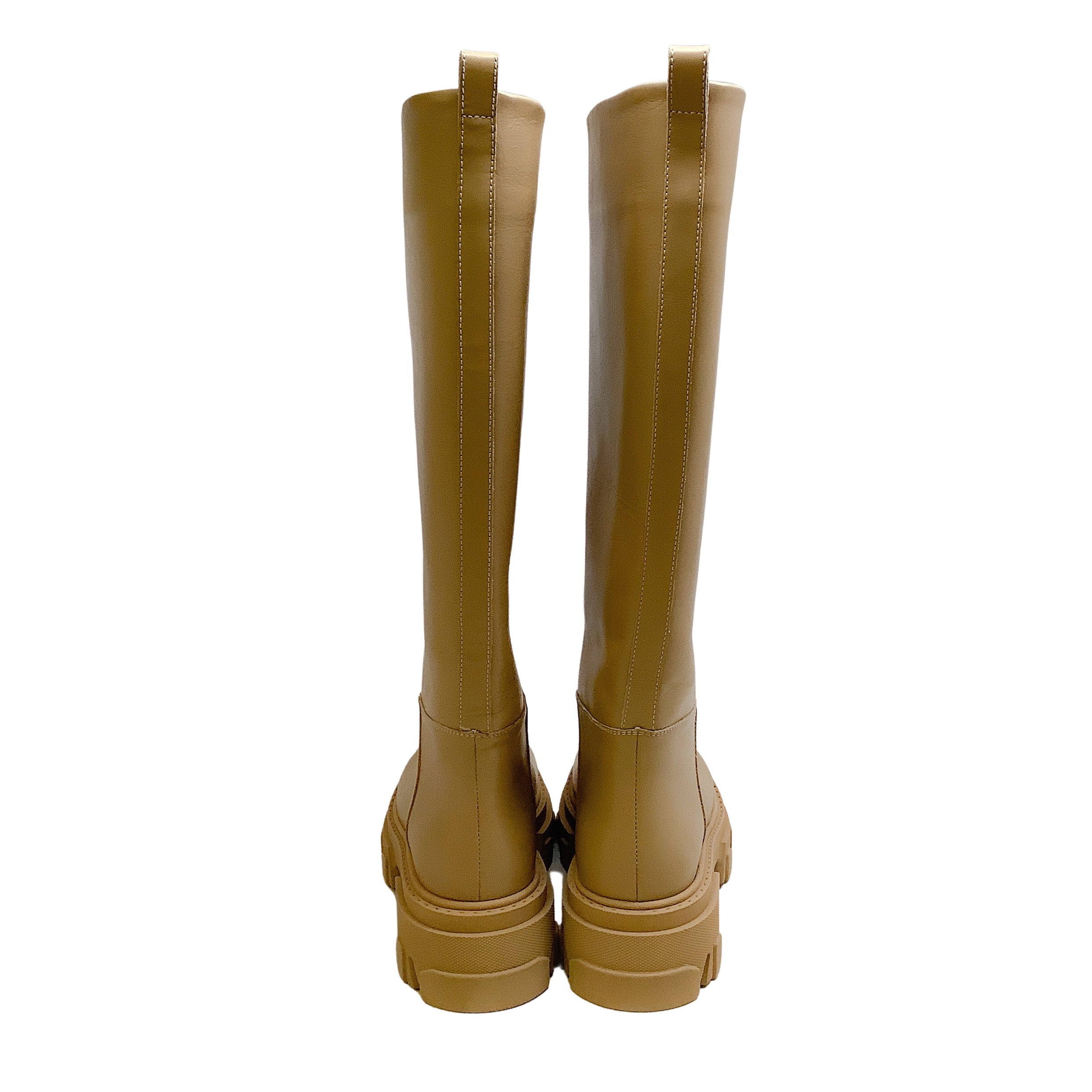 Gia Borghini x Pernille Teisbaek Cappuccino Tall Combat Boots - Women's Fashion Leather Ankle Boots for Fall Winter, Perfect for Streetwear & Night Out