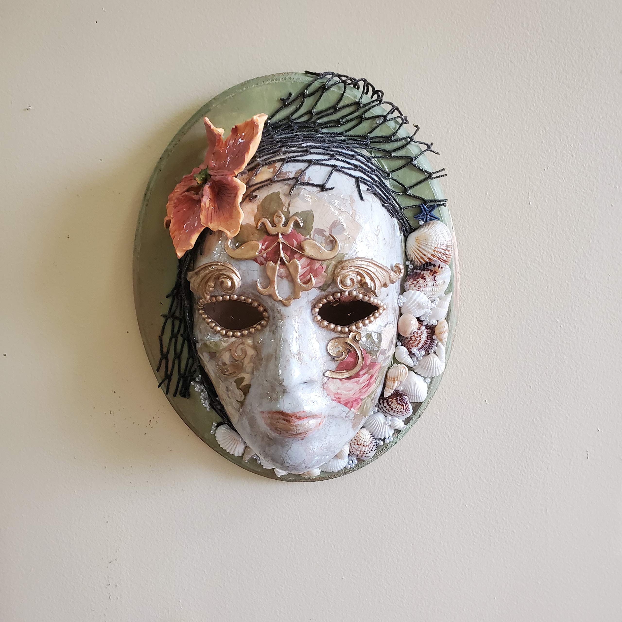 Venetian Inspired Full Face Mask - Handcrafted Wooden Wall Decor for Masquerade Balls, Home Theater, and Gothic Interior Design