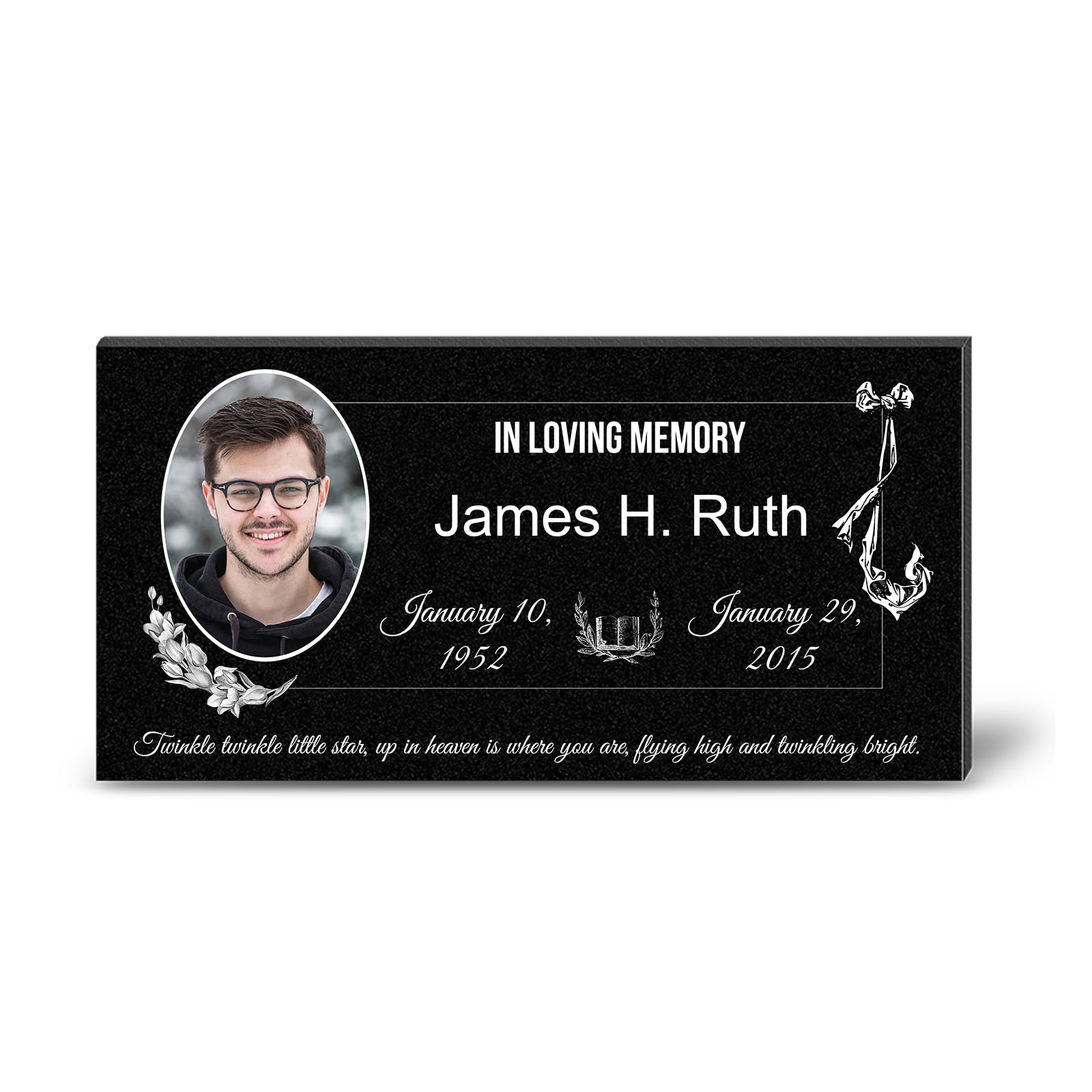 Personalized 16x8 Marble Grave Stones for Cemetery - Engraved Photo Headstone, Memorial Plaque & Tombstone with Stand - Perfect for Honoring Loved Ones in Gardens & Memorial Sites