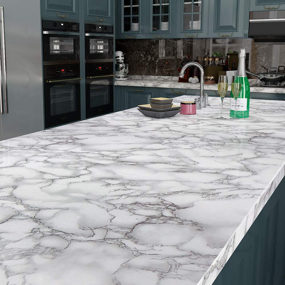 Livelynine Modern Marble Peel and Stick Wallpaper - Waterproof Vinyl Countertop Cover for Kitchen, Desk, Dresser & Table (15.8x78.8 Inch) | Easy DIY Home Decor Upgrade for Countertops & Furniture
