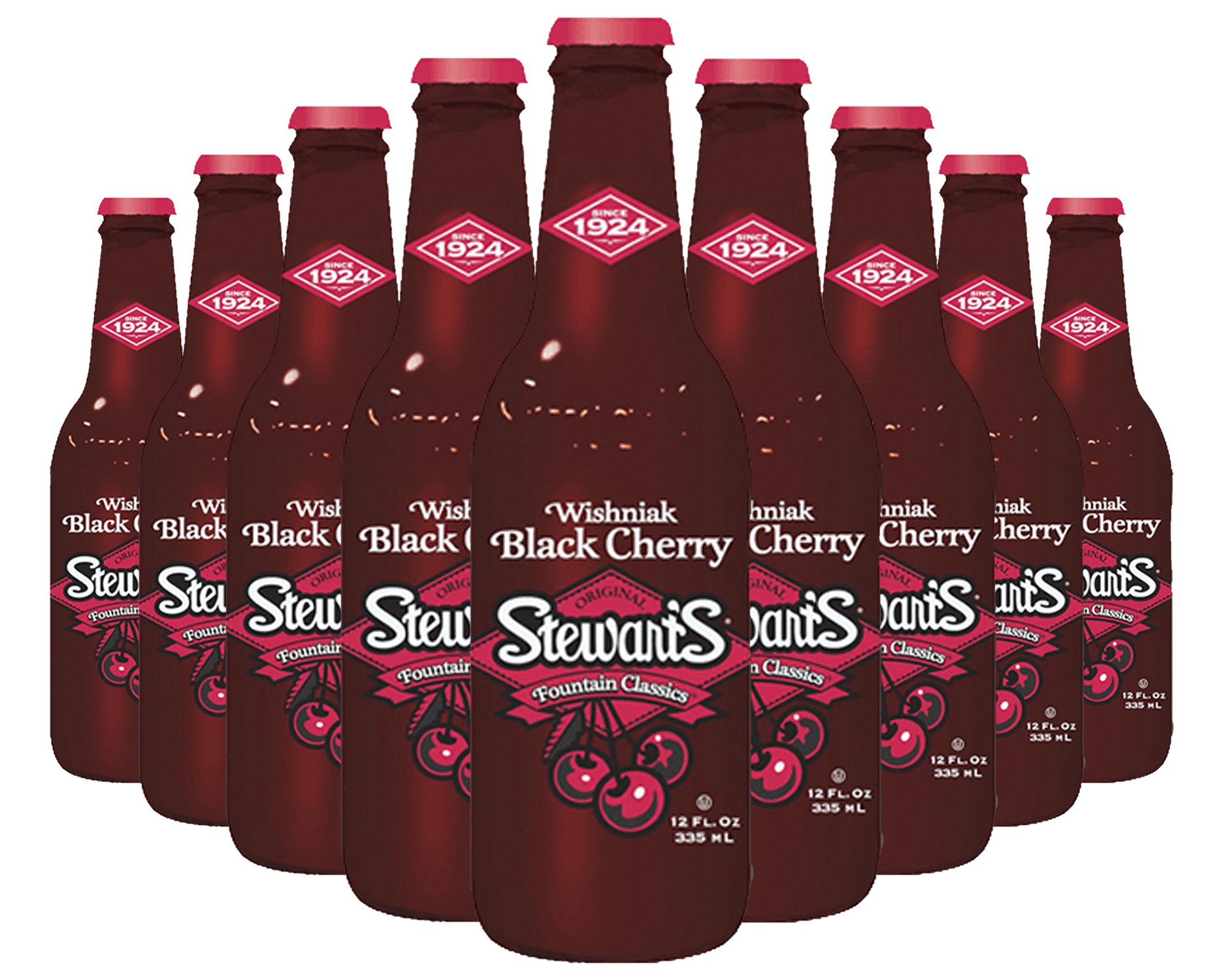 Stewart's Wishniak Black Cherry Soda - 12 Pack (12 fl oz Glass Bottles) | Premium Carbonated Beverage for Parties, BBQs & Nostalgic Treats