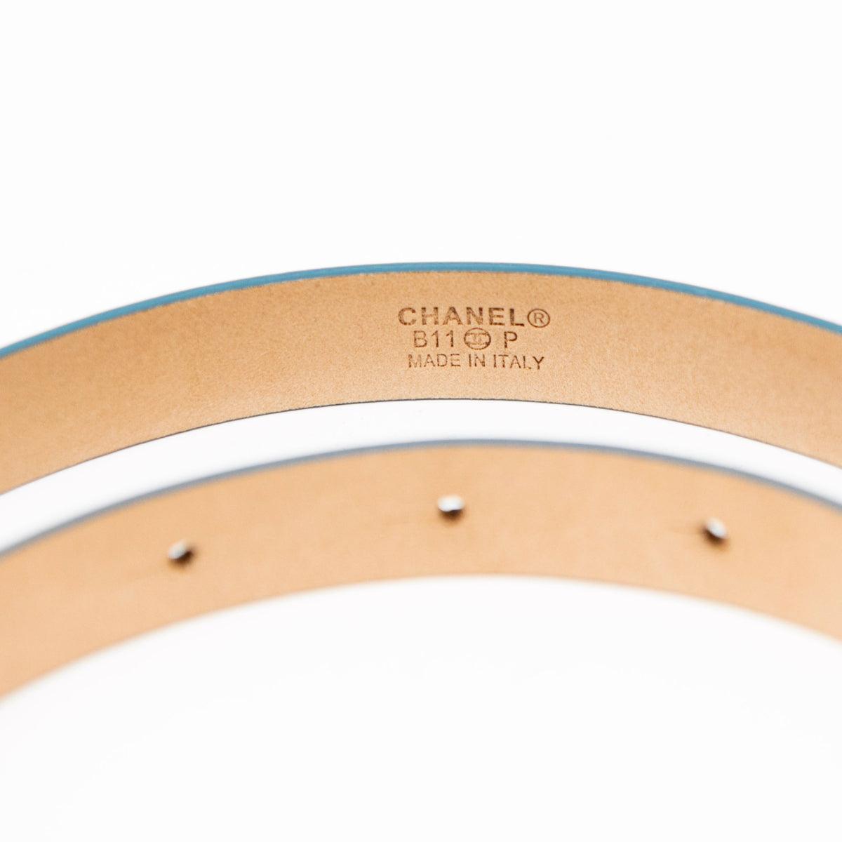 Chanel Turquoise Patent Leather CC Logo Belt for Women - Luxury Designer Fashion Accessory for Dresses, Jeans & Outfits