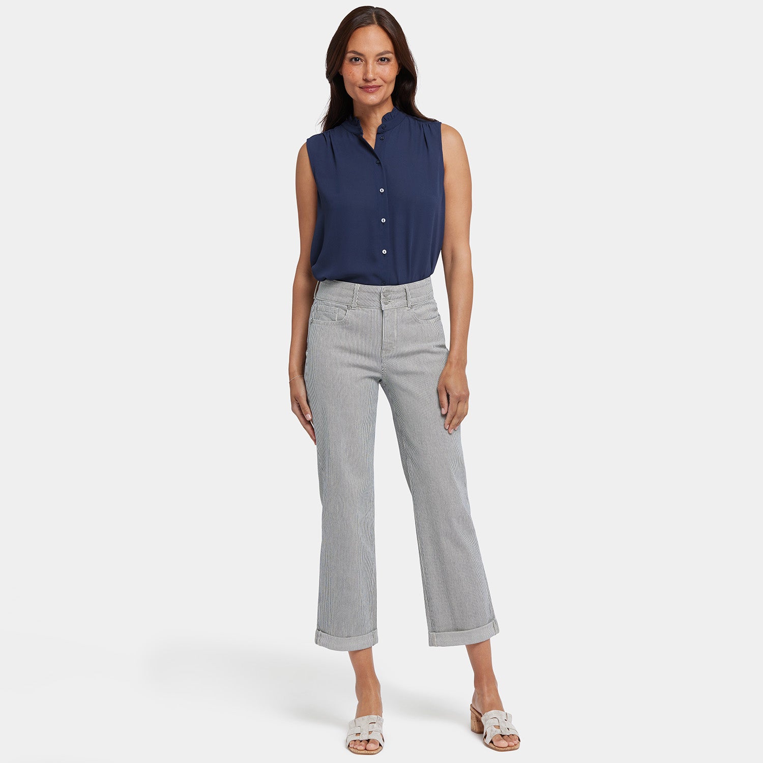 Bailey Relaxed Straight Crop Jeans for Women | Luarca Stripe Denim Pants | Casual Comfort Fit for Everyday Wear & Outings