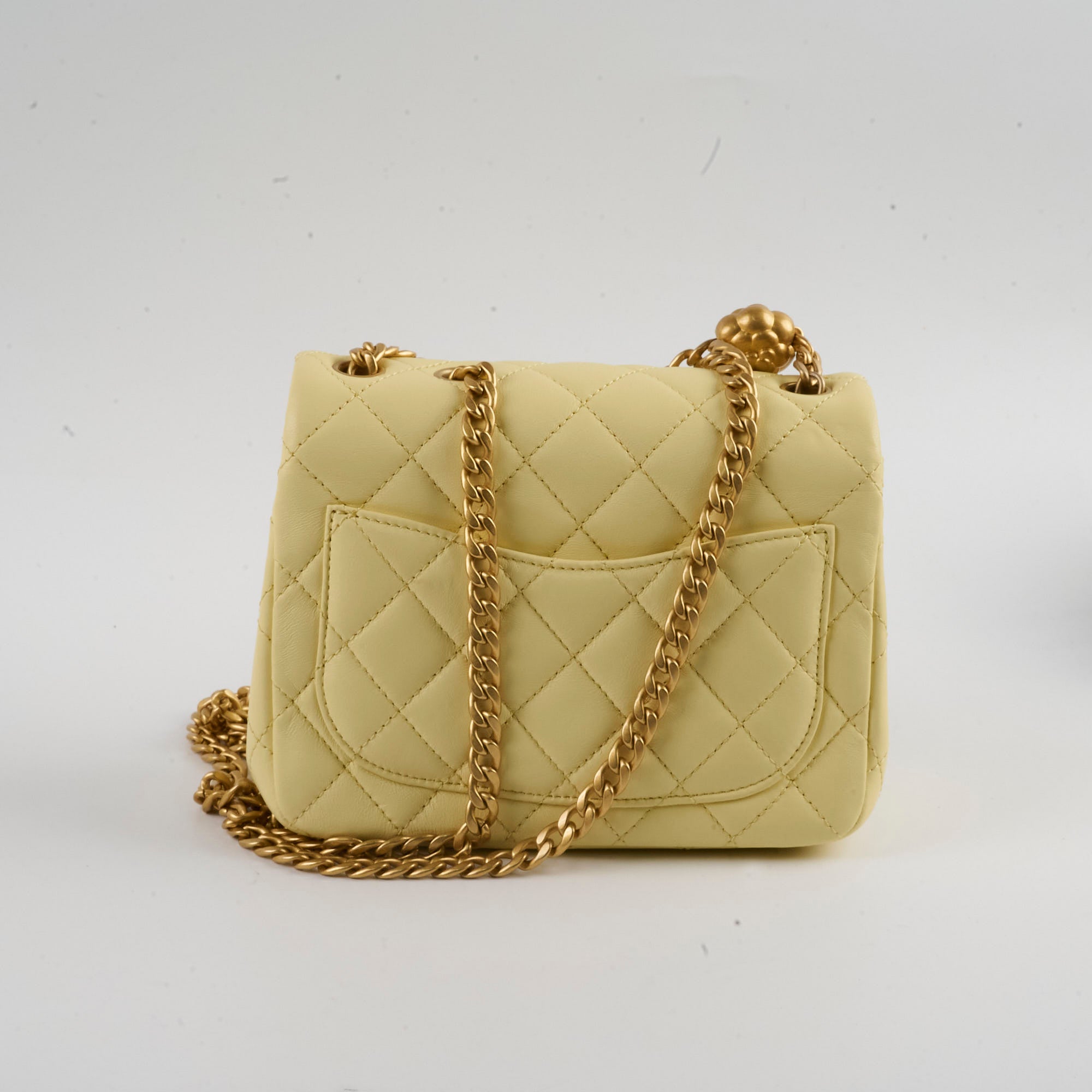 Chanel Mini Square Lambskin Camellia Crush Light Yellow Microchip Bag - Luxury Crossbody Purse for Women, Perfect for Date Night & Special Occasions