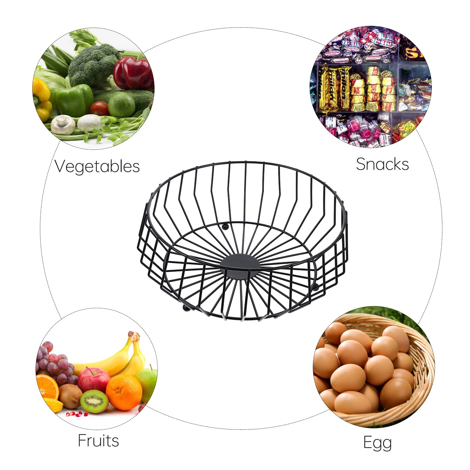 DOITOOL 1-Piece Metal Mesh Fruit Bowl - Round Iron Fruit & Vegetable Storage Basket for Kitchen Countertop - Perfect for Snacks, Produce Display, and Home Decor