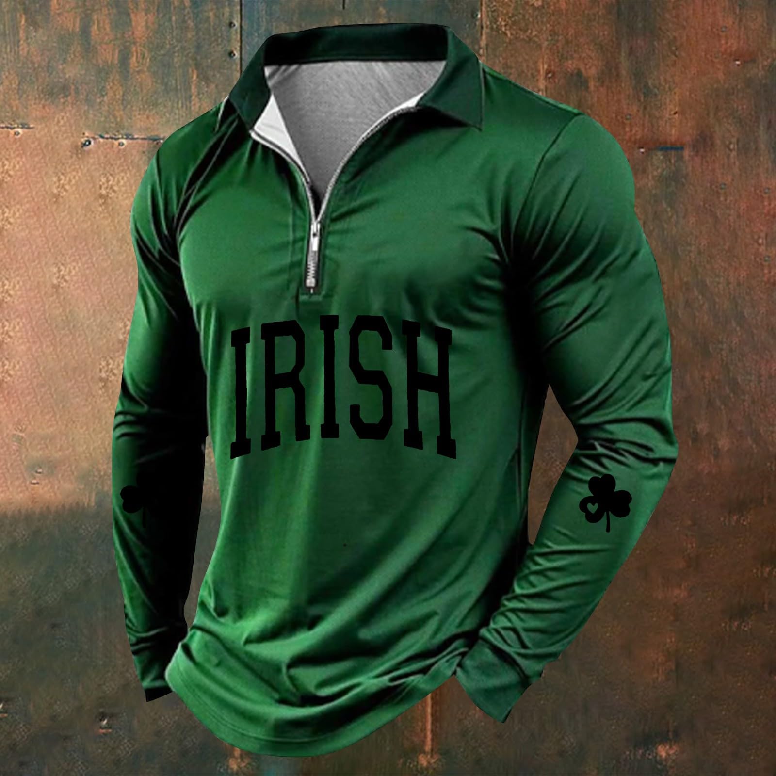 St. Patrick's Day Hoodie for Men - Zip Up Graphic Henley Shirt with Classic Print | Oversized Casual Tee for Irish Celebration & Pub Crawl