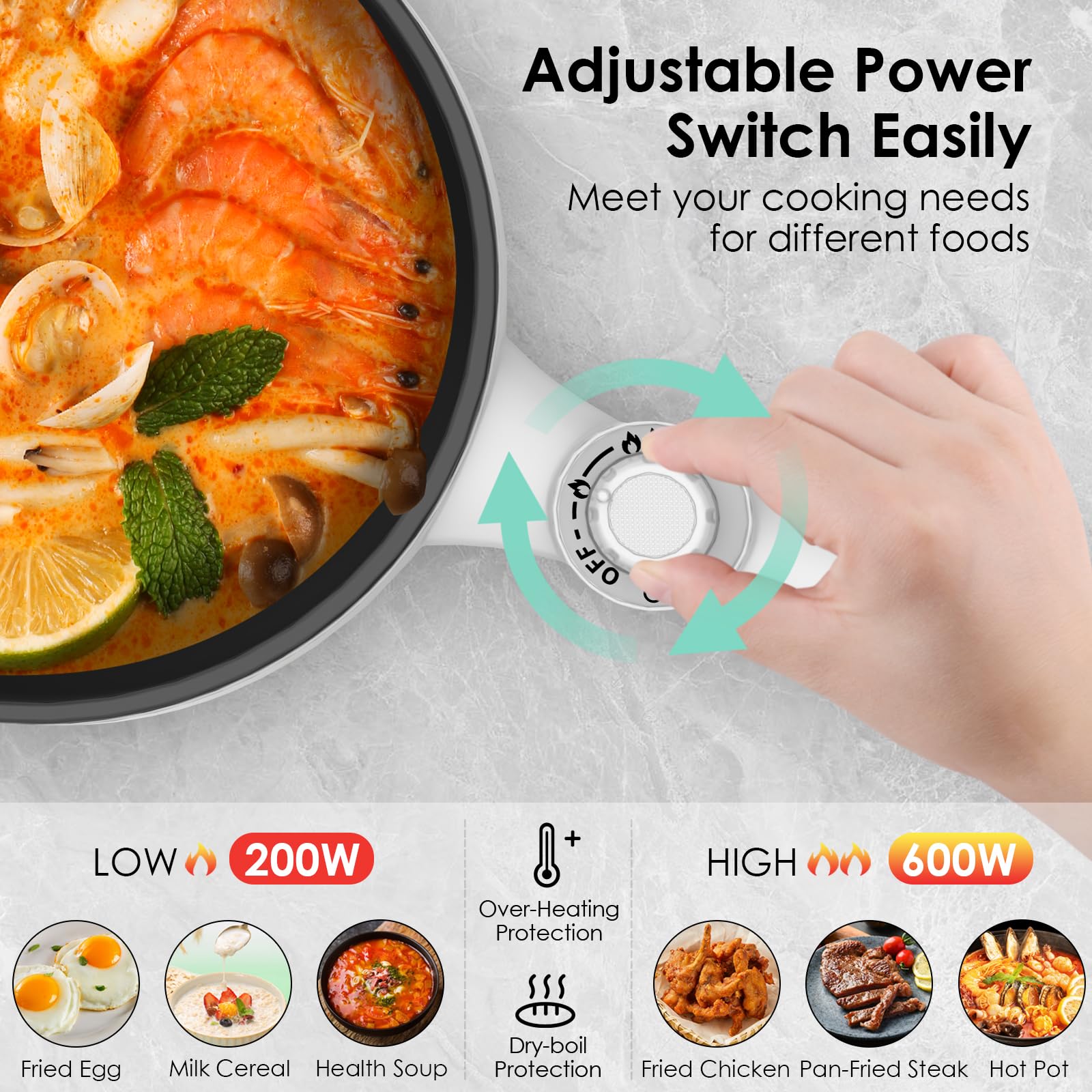 Audecook 1.7L Electric Hot Pot & Portable Skillet - Nonstick Mini Cooker with Adjustable Temperature for Noodles, Soup, Steak, Eggs & Oatmeal | Perfect for Dorm, Office, Travel & Small Kitchen Cooking