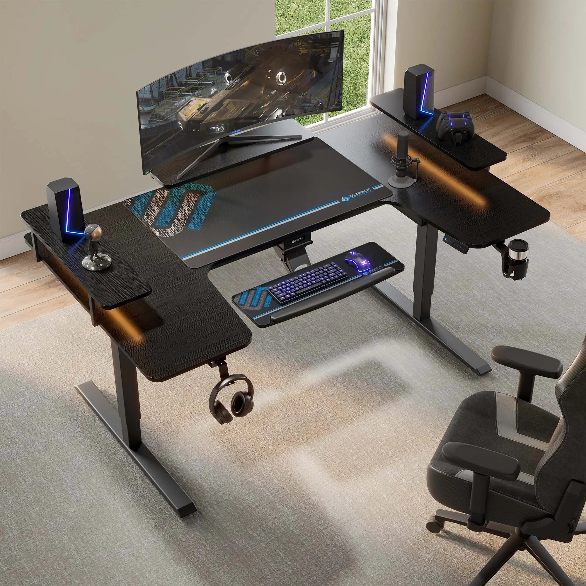 Ergonomic U-Shaped Standing Desk with Accessories Set (74x23 Inches) - Perfect for Home Office, Gaming & Workspace Setup