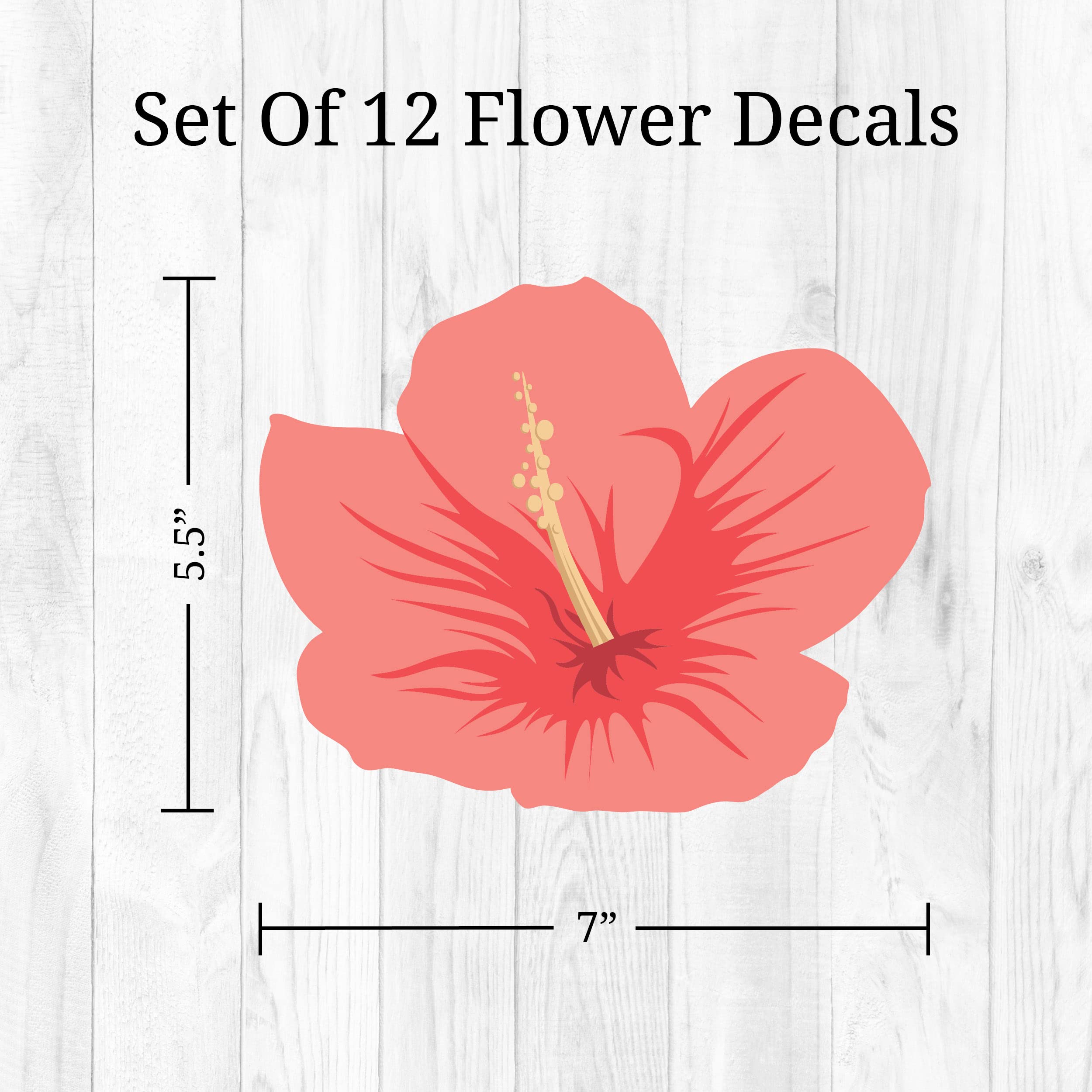 Hibiscus Flower Wall Decals - Set of 12 Pink Tropical Removable Peel and Stick Wall Stickers for Home Decor | Perfect for Nursery, Bedroom, Bathroom & Living Room | Easy DIY Indoor Wall Art