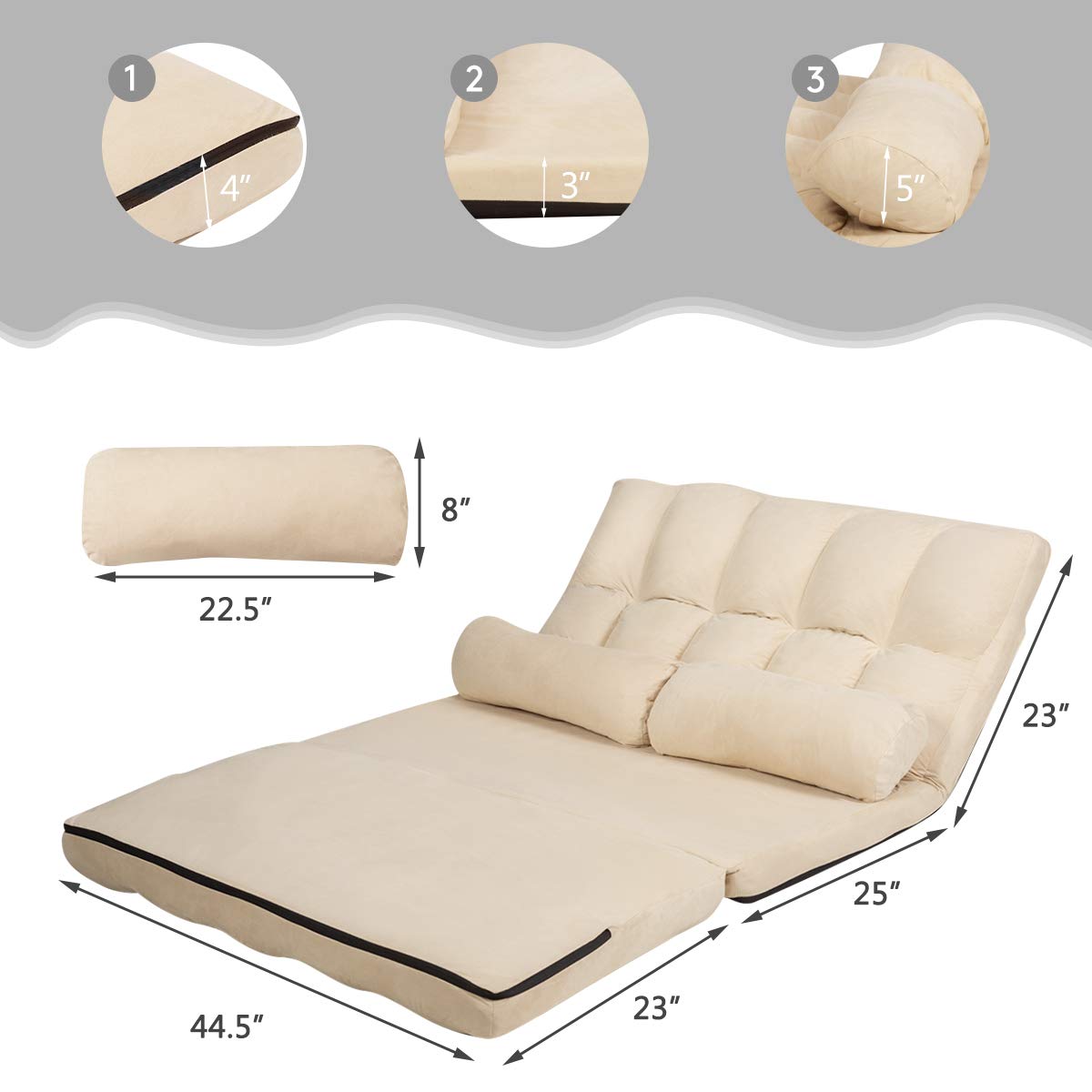 S AFSTAR 6-Position Adjustable Folding Sofa Bed with 2 Pillows - Convertible Futon Couch for Living Room, Bedroom & Small Spaces - Comfortable Sponge Filling Sleeper Sofa (Beige) | Perfect for Apartments, Guest Rooms & Home Offices