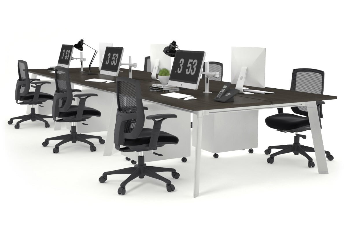 6-Person Workstation with White Frame - 1600L x 700W Dimensions - Ideal for Office, Coworking Spaces & Home Offices