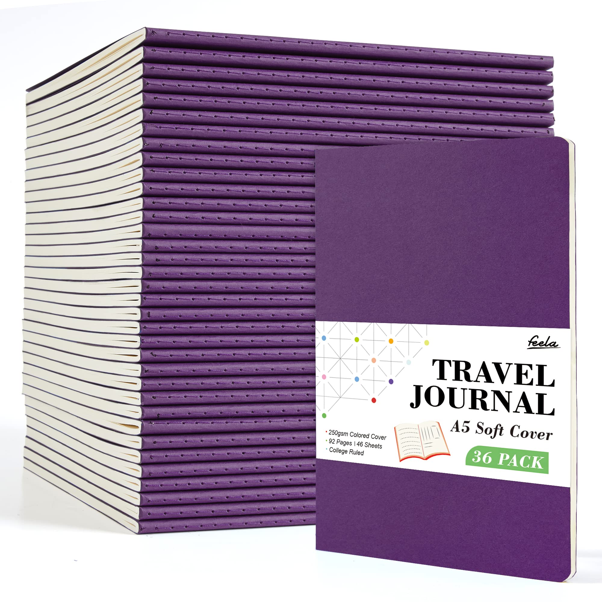 36 Pack Soft Cover Lined Notebooks - A5 Size (8.2