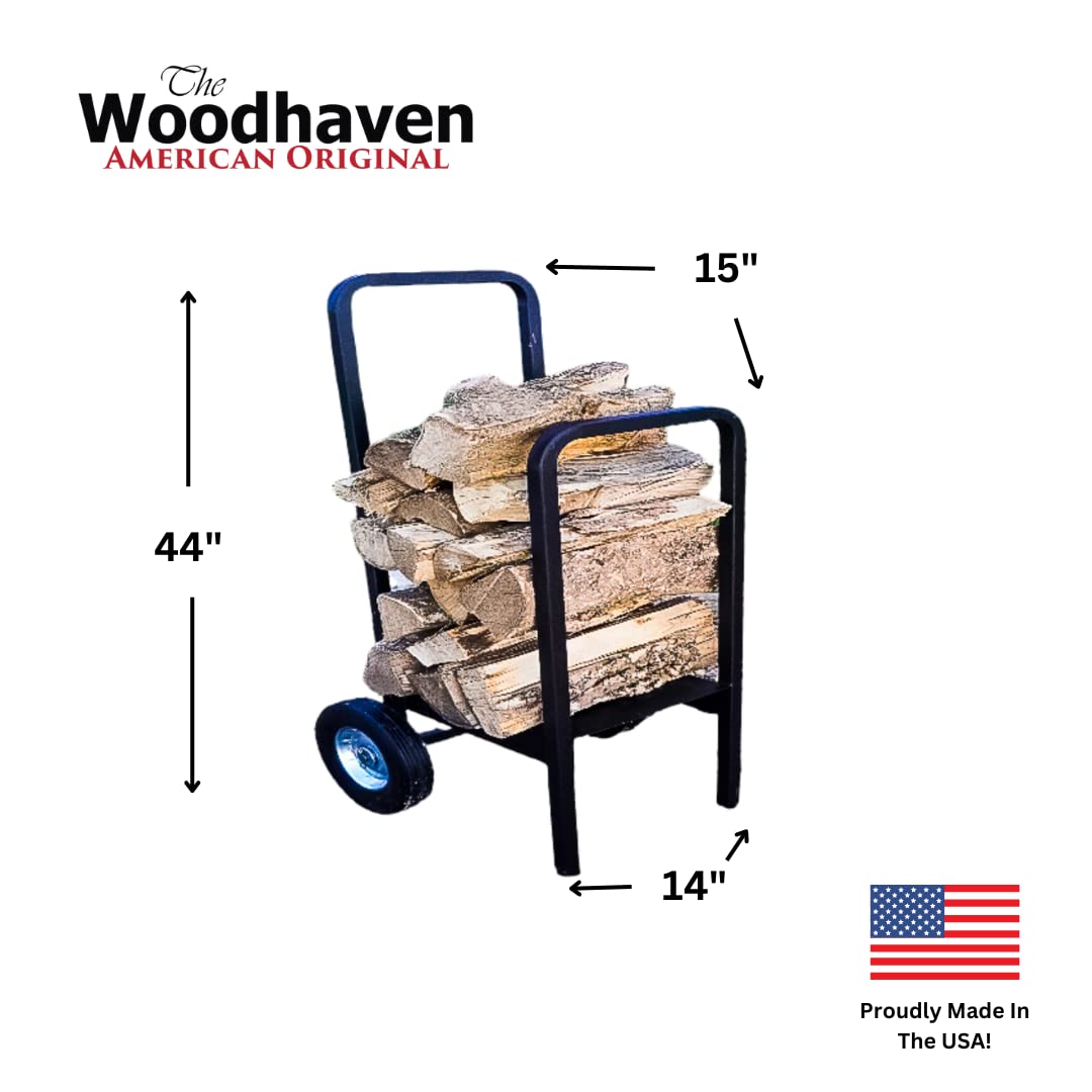Woodhaven Firewood Cart - Heavy Duty Rolling Wood Carrier for Easy Transport - Made in USA - Sturdy & Convenient for Fireplace, Camping, and Outdoor Use