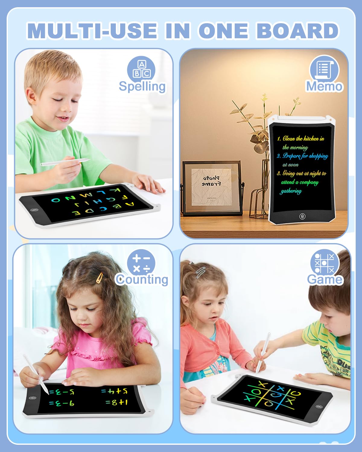 8.5 Inch LCD Writing Tablet - Colorful Electronic Doodle Board for Kids, Reusable Drawing Pad with Stylus, Educational Learning Toy & Birthday Gift for Boys Girls Ages 3-8 (White) | Perfect for Home, School & Travel Use