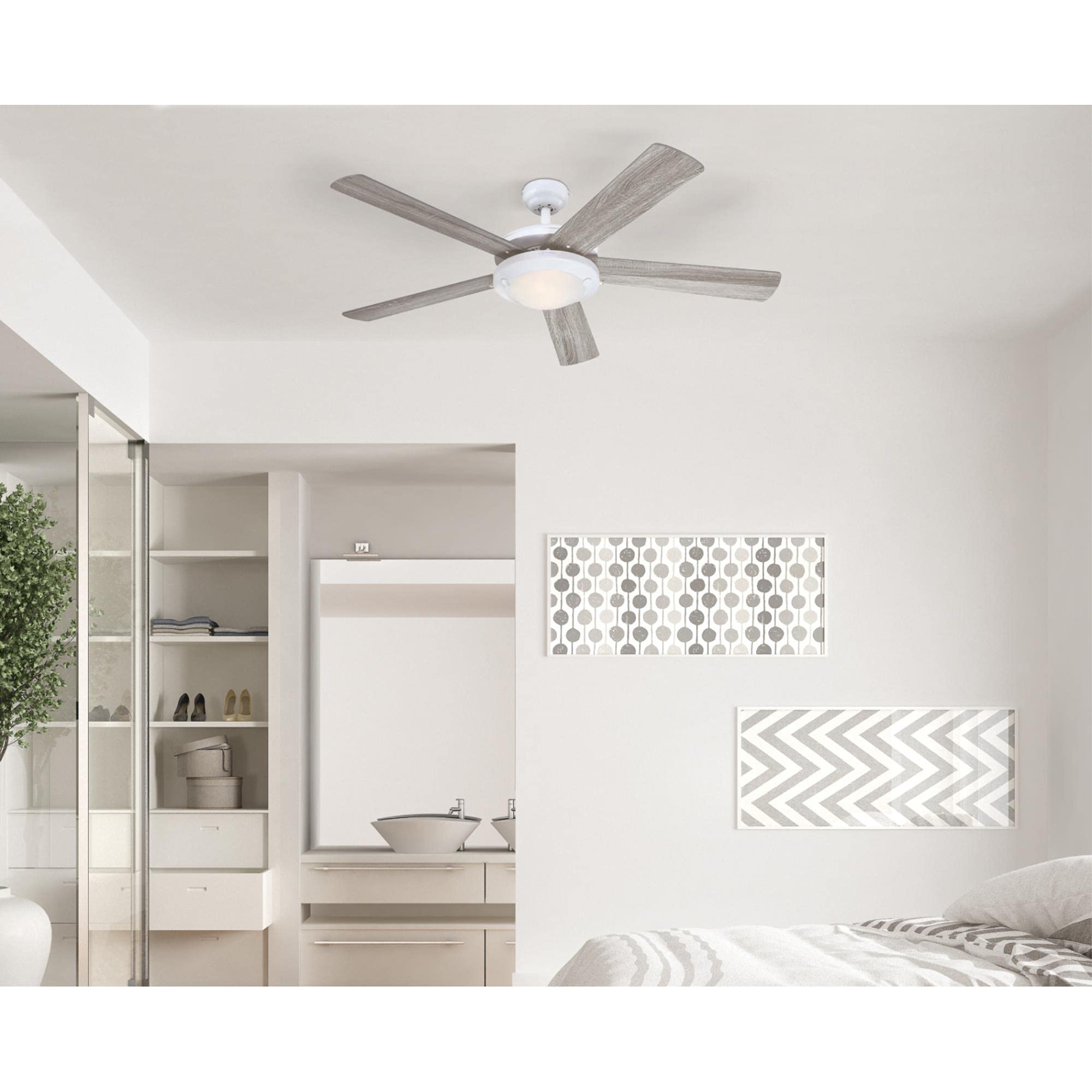 Westinghouse 7305500 Comet 52 Inch White LED Ceiling Fan with Frosted Glass - Energy Efficient Cooling for Living Room, Bedroom & Patio