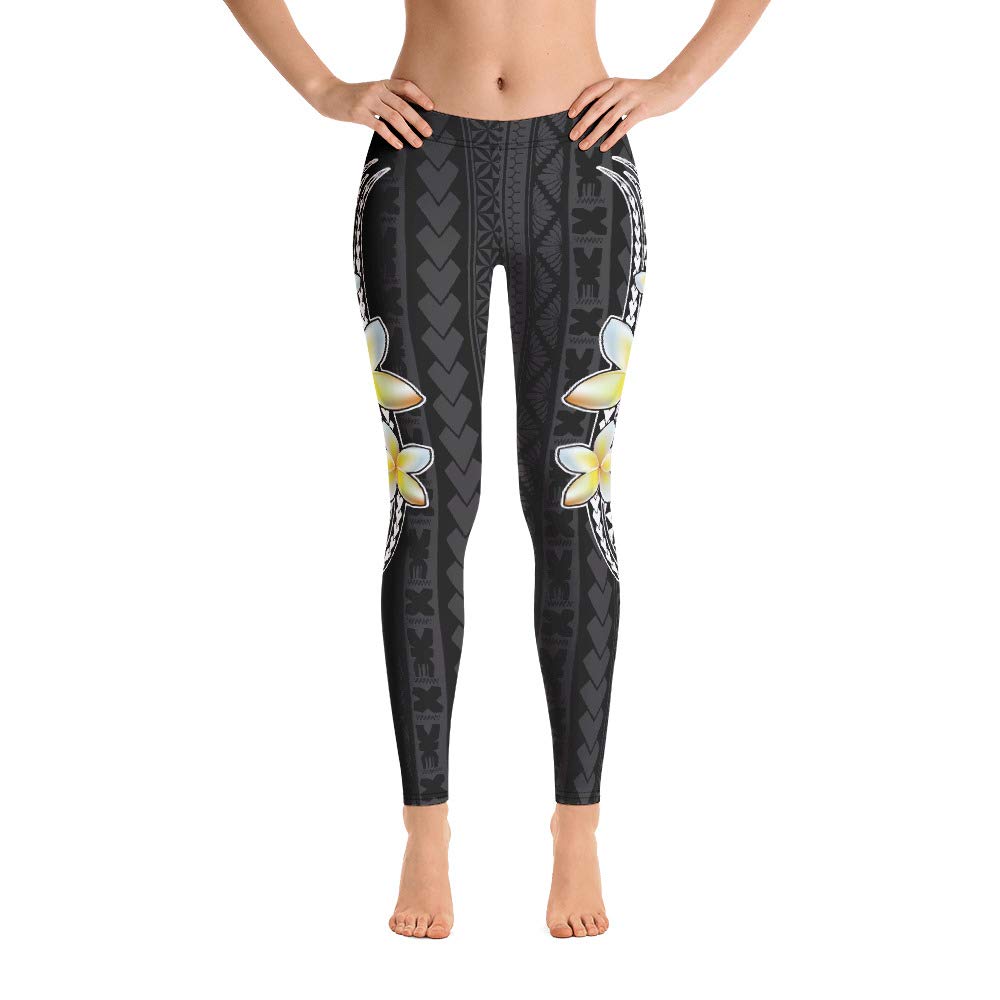 Atikapu Matala'i Kalosipani Leggings - Premium Polynesian Flower Print Yoga Pants for Women | Perfect for Yoga, Workouts & Island Vacations