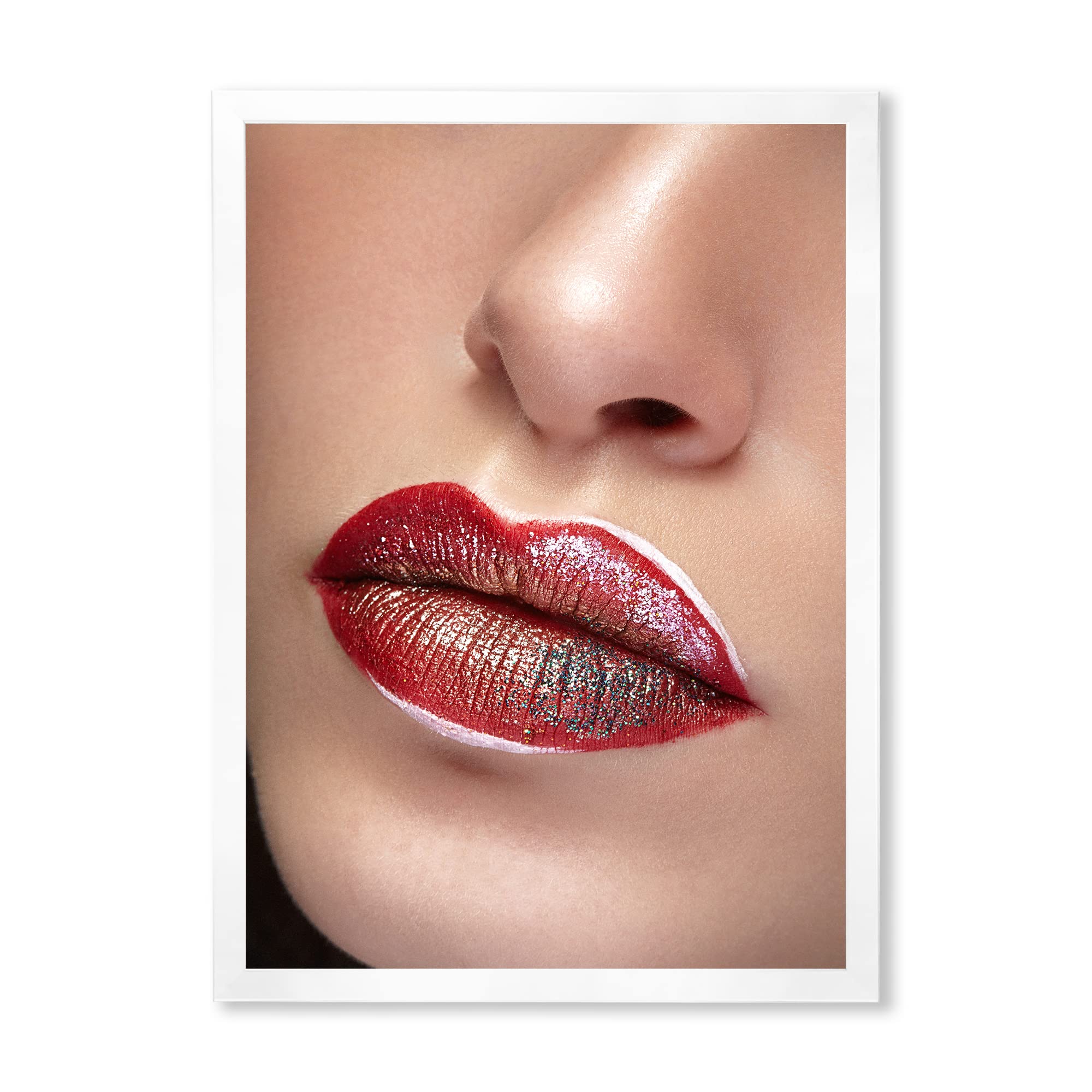 DesignQ Close Up Lips Professional Makeup & Lipstick Modern Framed Wall Art - Perfect for Salon Decor, Beauty Studio, or Glamorous Home Interior